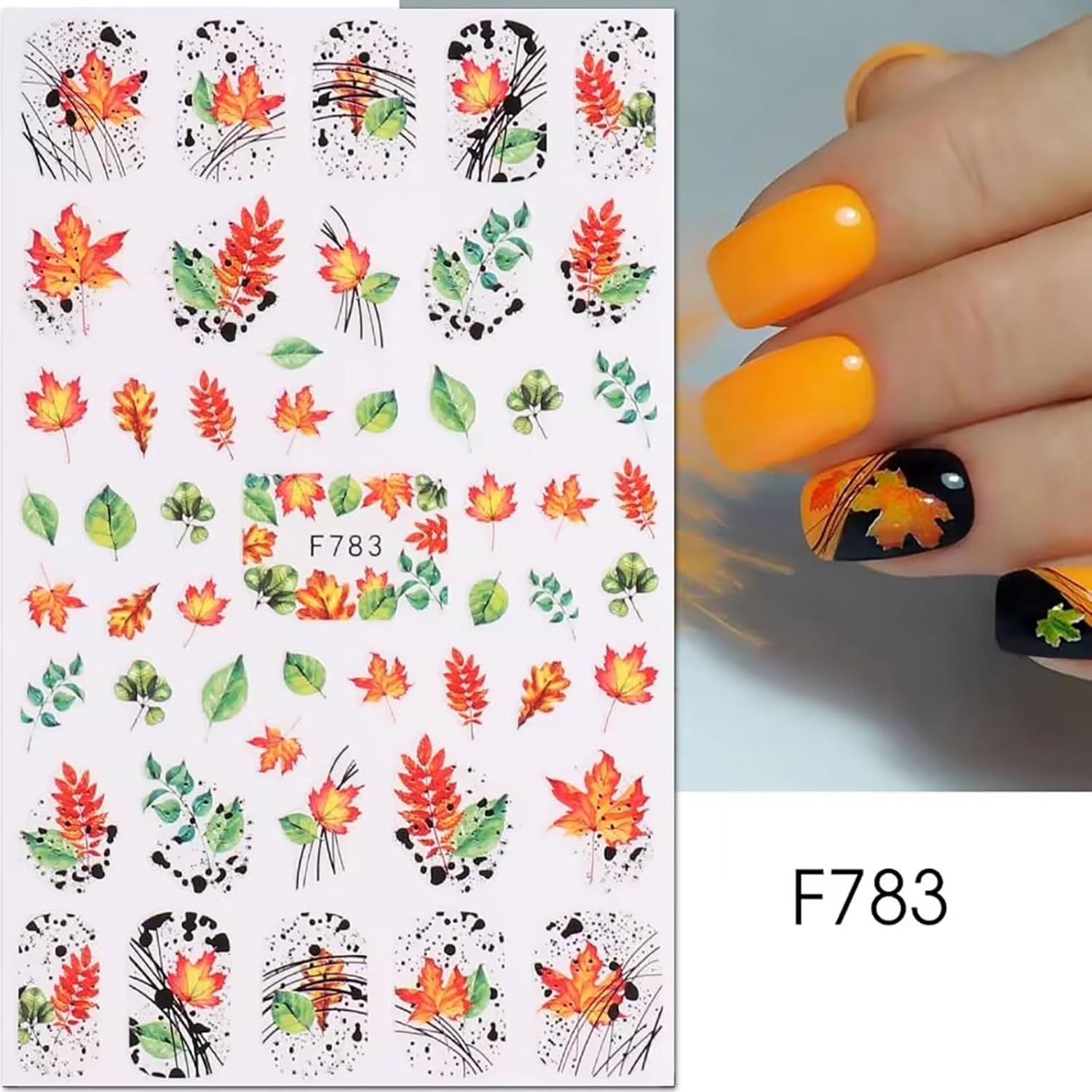 8 hojas de calcomanías de uñas navideñas autoadhesivas 3D, suministros de uñas de temporada, diseño de zorro, alce, hoja de arce, calabaza, diseño