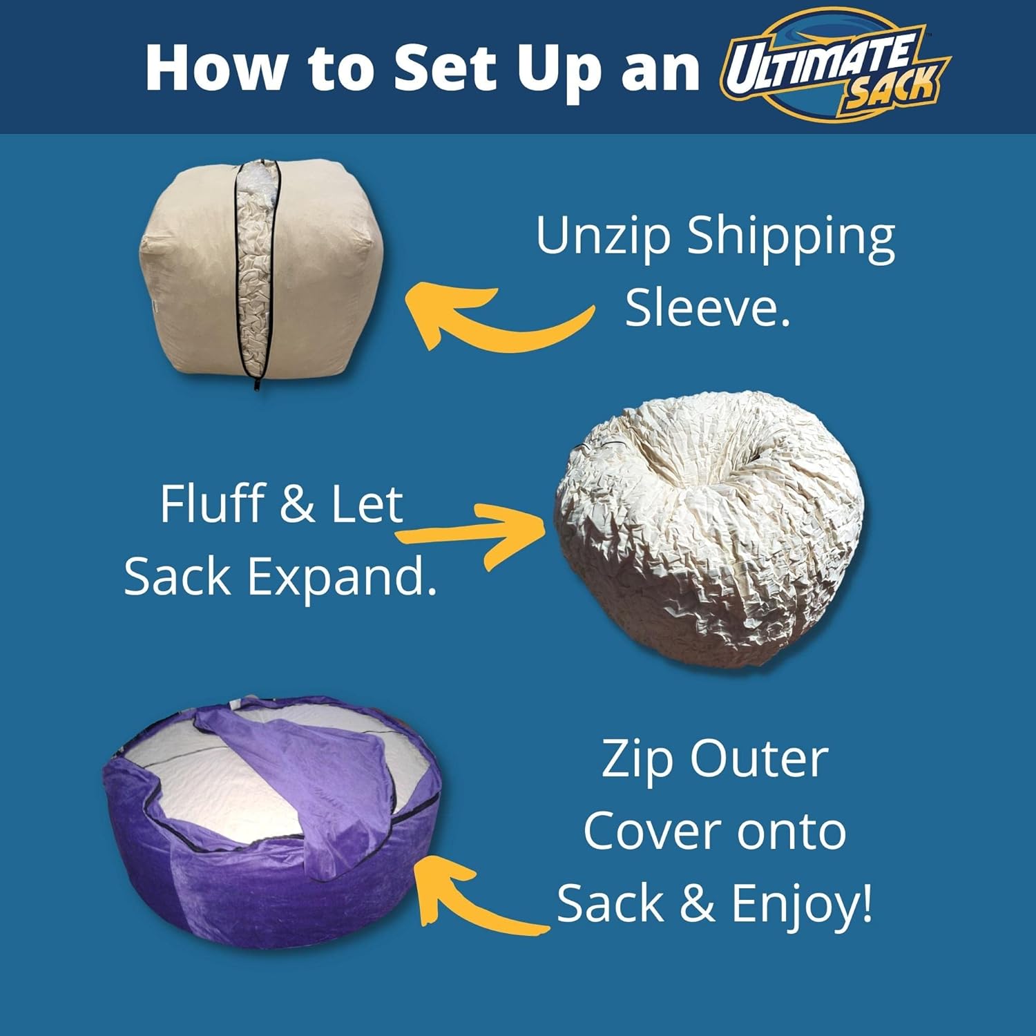 Ultimate Sack – Puf con taburete para pies en varios tamaños y colores Muebles gigantes con relleno de espuma fundas lavables a máquina, costuras