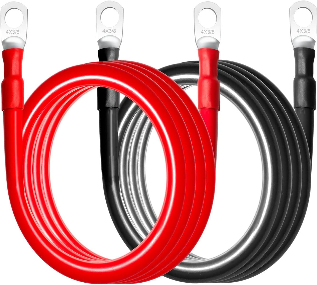 MILAPEAK Cables de batería de 4 AWG, juego de cables inversores de batería marina de calibre 4 de 5 pies con terminales de 38 pulgadas (positivos y