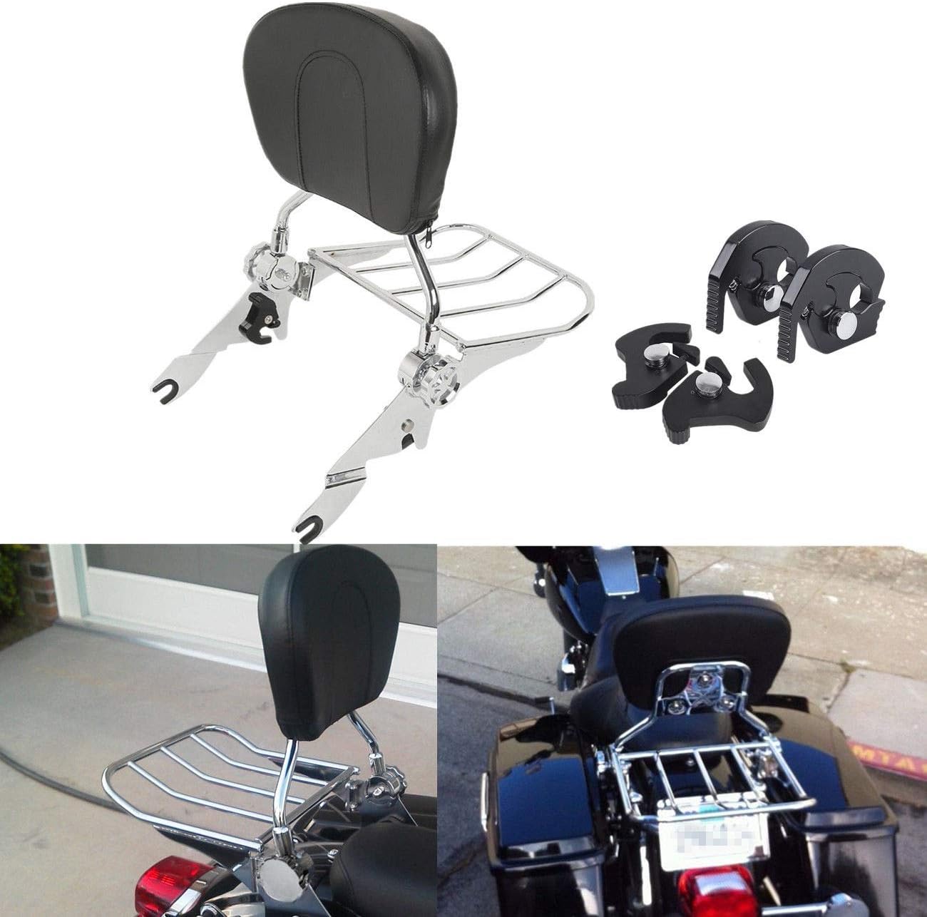 TCMT Respaldo desmontable Sissy Bar & Rack para Harley Touring Road King Street Glide Road Glide 2009-2023 Electra Glide 2009-2022 Ultra Limited