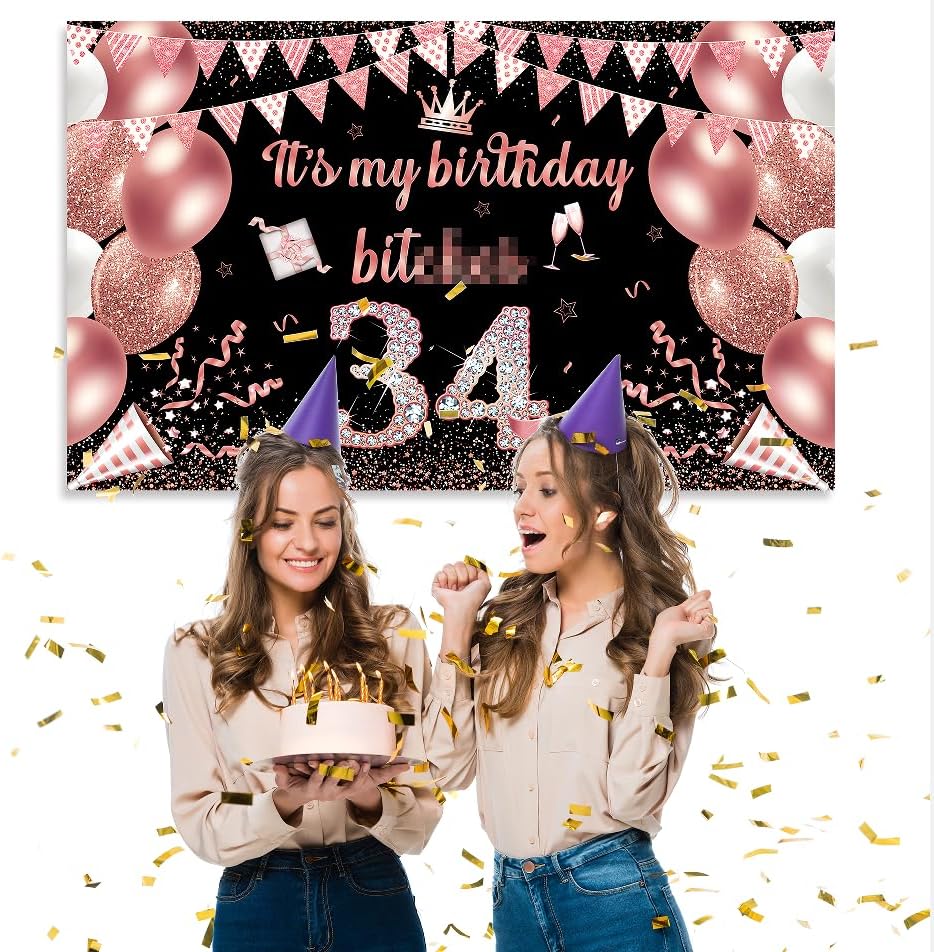 Fondo de pancarta con texto en inglés “It’s My Birthday”, fondo grande para decoración de fiesta de cumpleaños, divertido cartel de oro rosa para