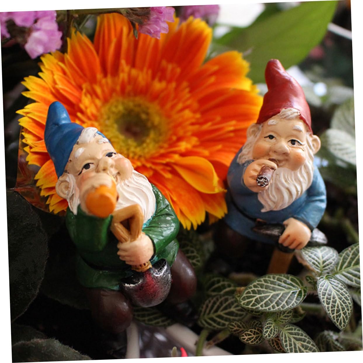 4 piezas de arreglo floral enano, estatua de jardín de gnomos pequeños, decoraciones para patio, mini figurita enana, mini macetas para