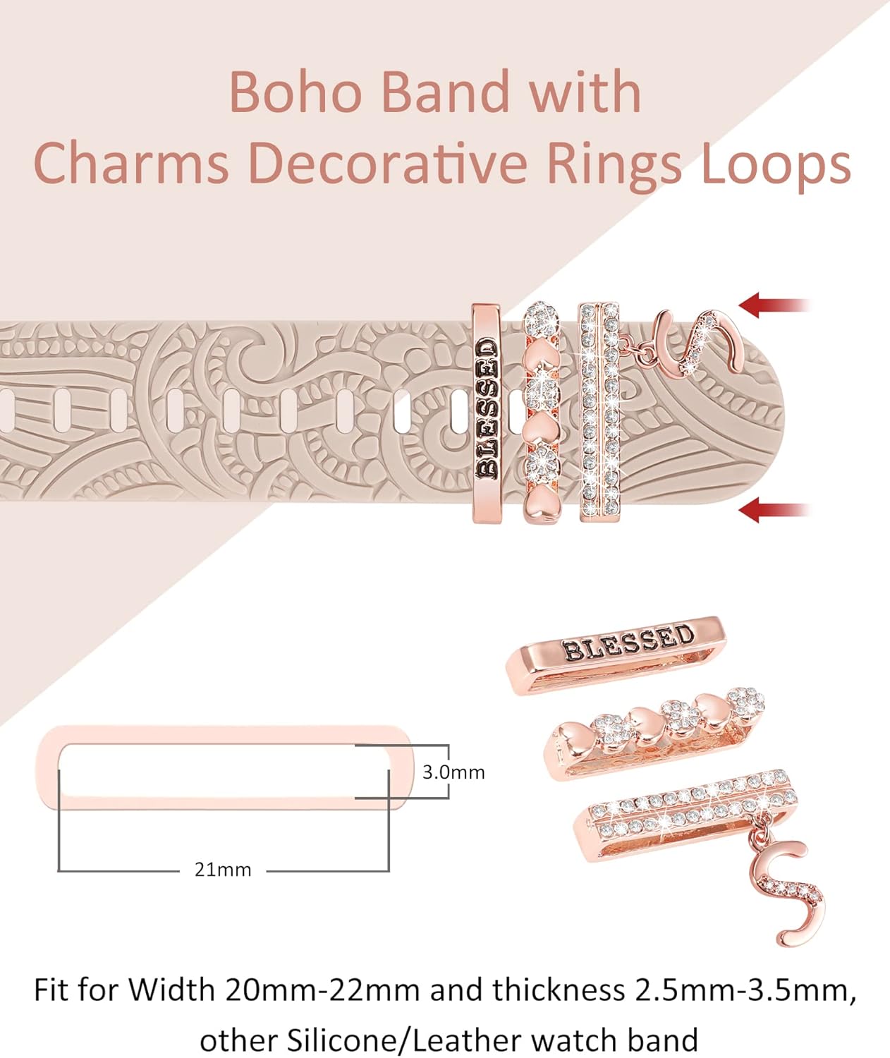 (Incluye la correa) – Correas decorativas para anillos compatibles con Apple Watch de 1.614 in, 1.575 in, 1.496 in, 1.654 in, 1.732 in, 1.772 in,