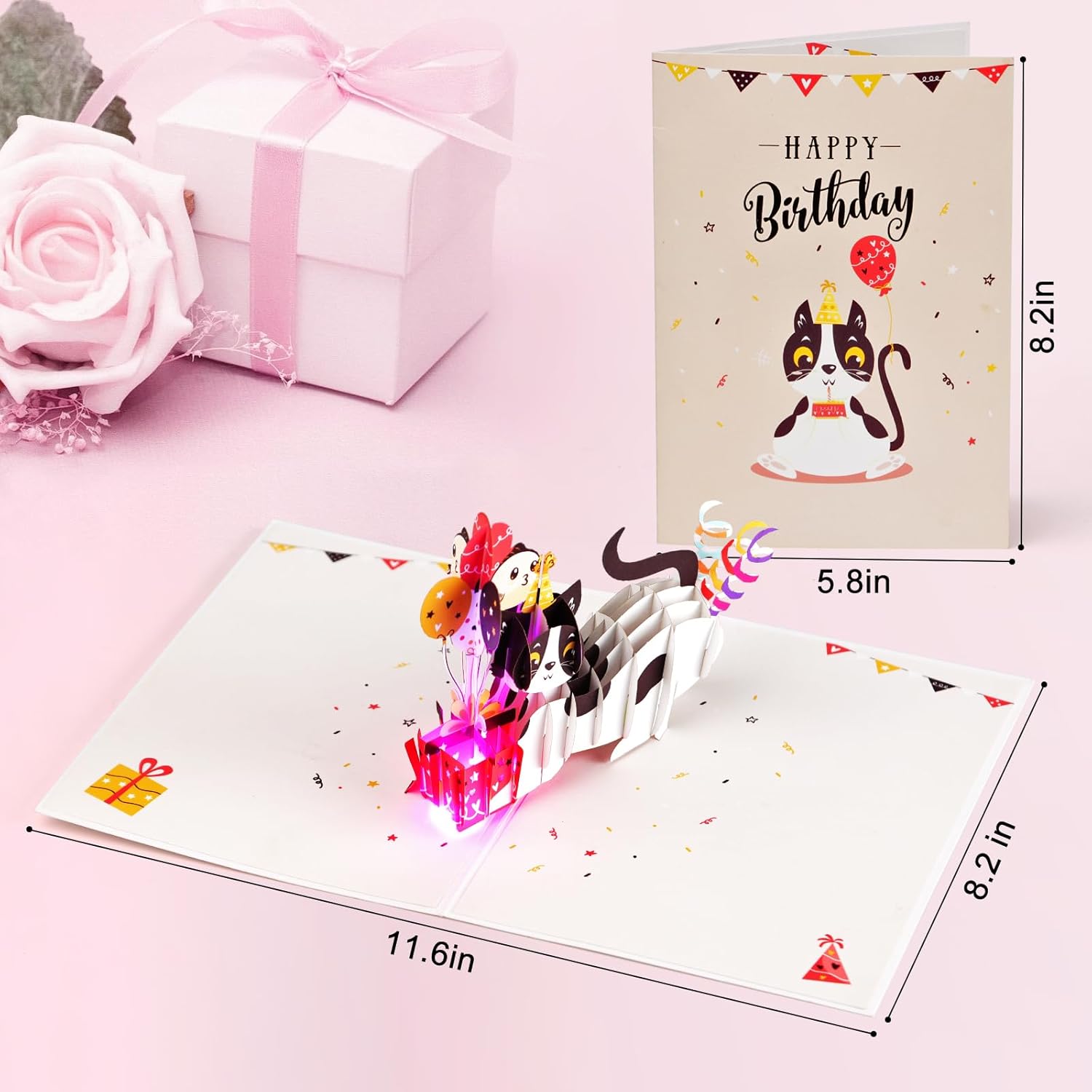 YunXianger Tarjetas de cumpleaños, tarjeta de feliz cumpleaños ligera y música, divertida tarjeta de felicitación de cumpleaños de gato desplegable