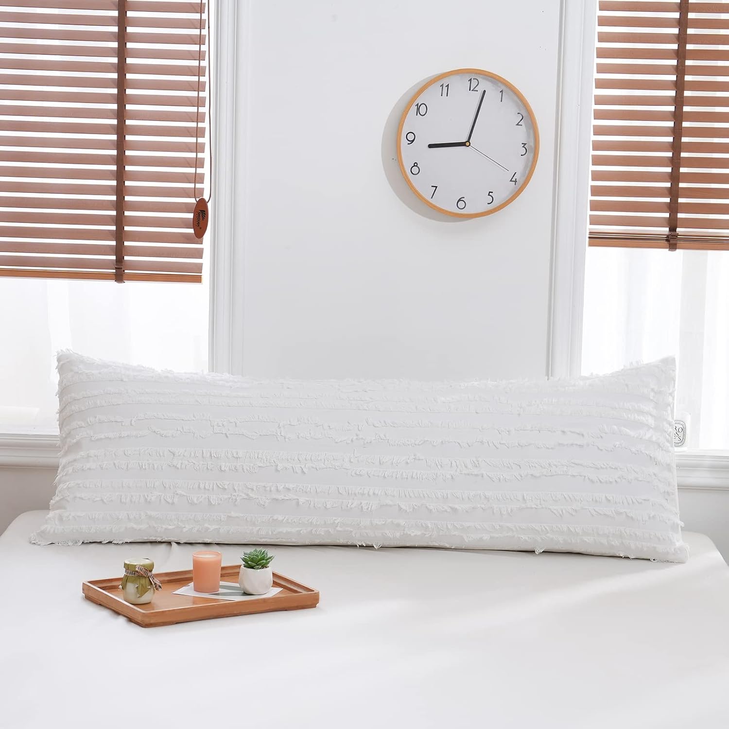 Herside Funda de almohada corporal, estilo bohemio, 100 % algodón, fundas de almohada blancas de 20 x 54 pulgadas, funda de almohada corporal de