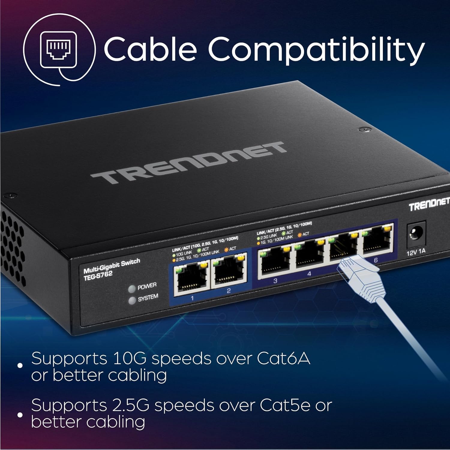 TRENDnet Interruptor 10G de 6 puertos, 4 puertos RJ-45 BASE-T de 2.5G, 2 puertos RJ-45 de 10G, capacidad de conmutación de 60 Gbps, montaje en