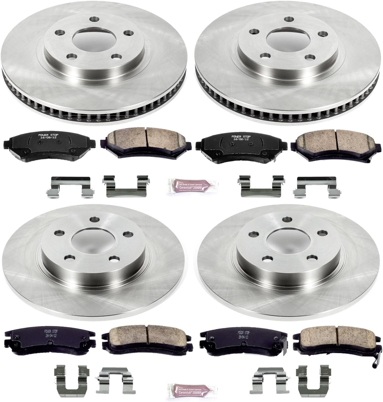 Power Stop KOE1545 Kit de freno de repuesto delantero y trasero Autospecialty – Rotores de freno OE y pastillas de freno de cerámica específico de