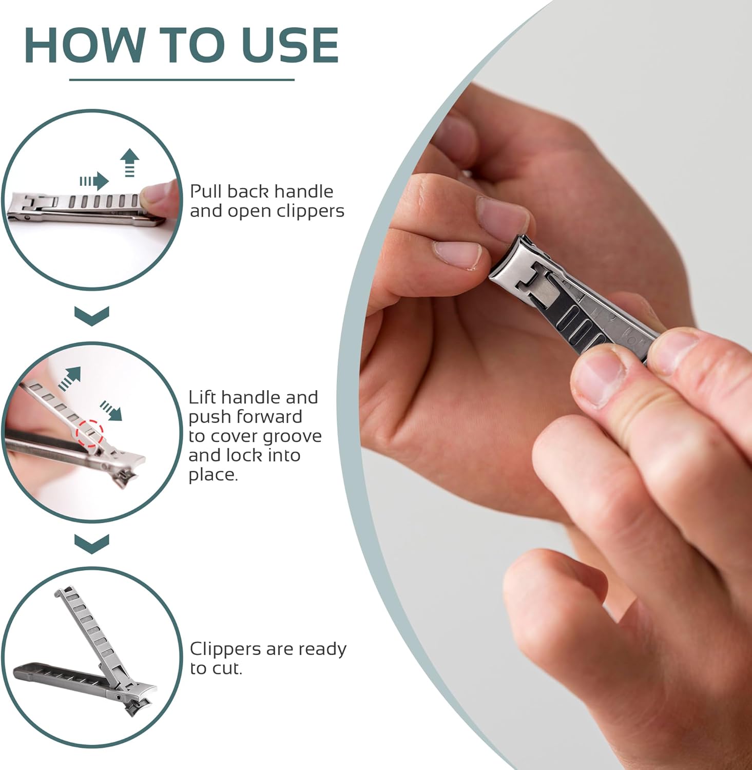 Cortaúñas táctico EDC para uñas duradero, afilado, cortador de acero inoxidable, compatible con llavero para precisión sobre la marcha, transporte