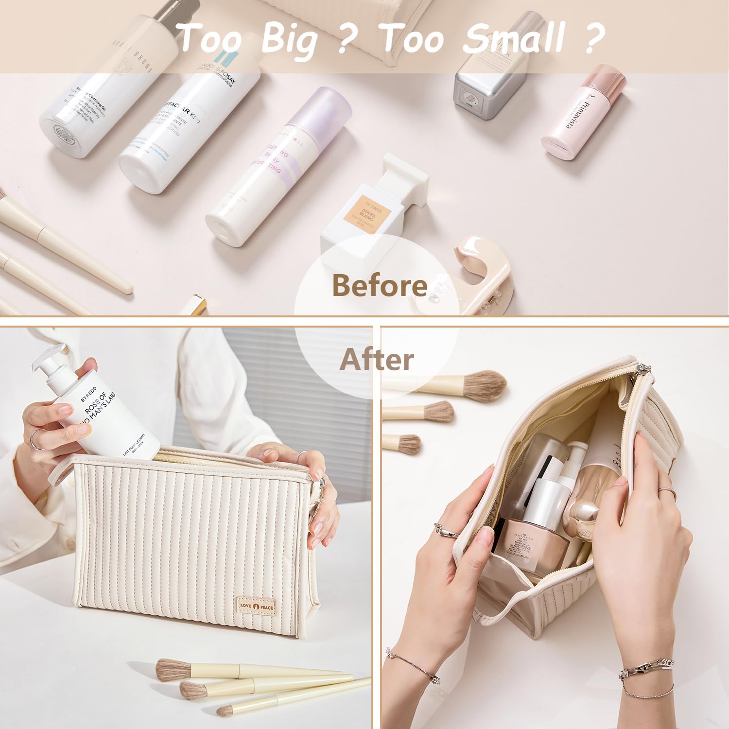 GMELOV Pequeña bolsa de maquillaje compacta de gran capacidad, lindas bolsas estéticas para cosméticos para viajes, organizador de artículos