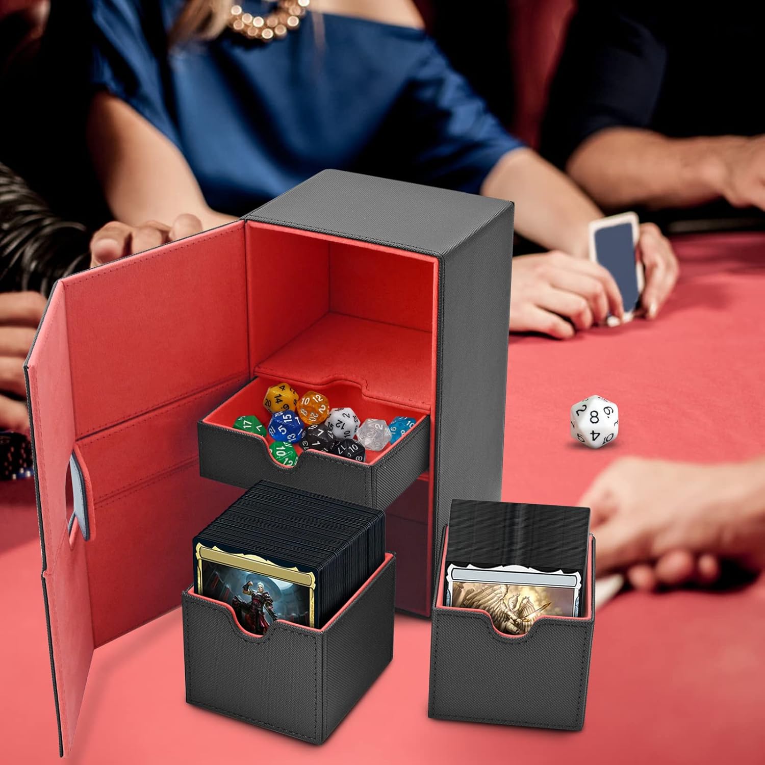 Caja de cubierta para MTG, caja de cubierta Commander para más de 200 cartas con funda, caja de cartas para MTGTCGCCG, funda de cuero premium con 3