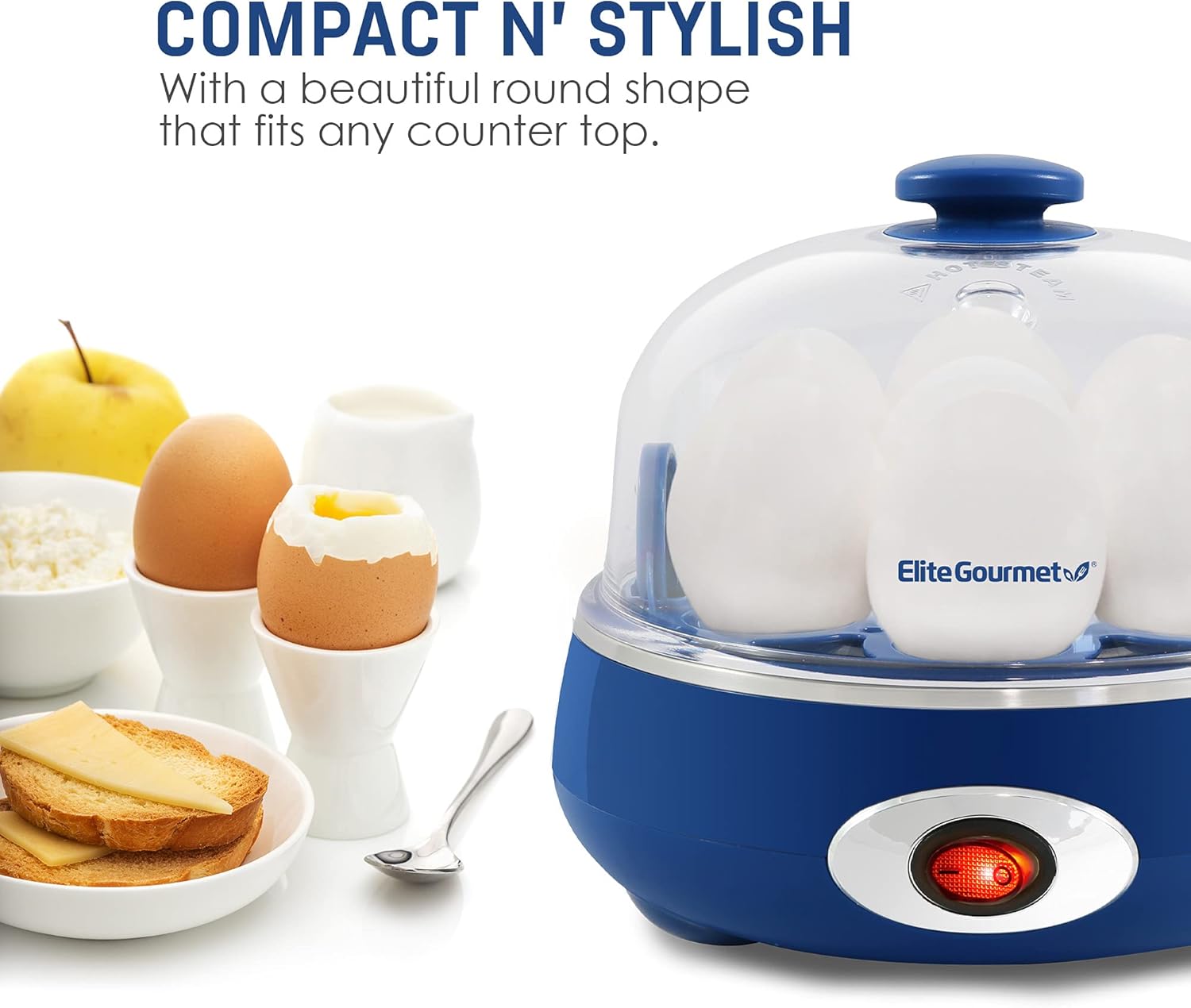Elite Gourmet – Olla rápida para huevos EGC007CBL#, capacidad 7 huevos, máquina para escalfar y hacer tortillas, con alarma y apagado automático,