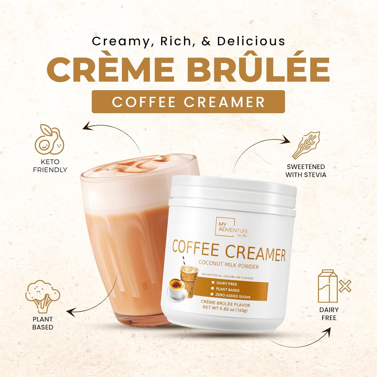Crema de café en polvo sin lácteos, crema en polvo sin azúcar para café caliente o helado, crema keto para mujeres y hombres, crema de coco baja en