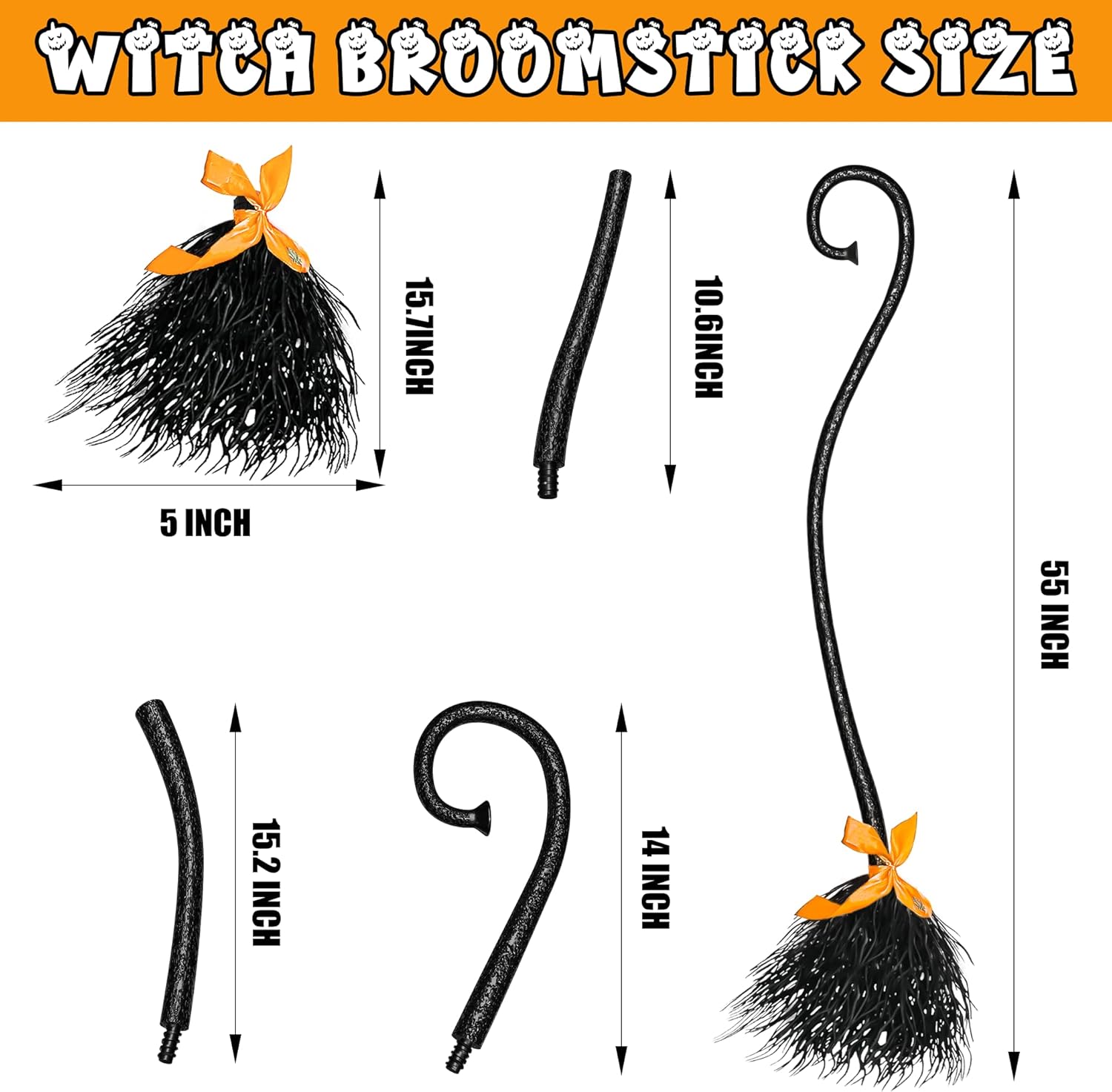 Escoba de bruja de Halloween con cintas para niños, mago volador malvado, escoba para adultos para fiesta de cosplay, decoraciones de bruja