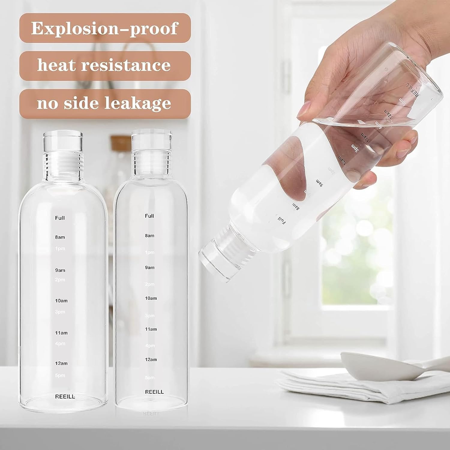 DNIENKGE Botella de agua de vidrio de 27 onzas con marcador de tiempo, a prueba de fugas, sin BPA, reutilizable, con funda antideslizante, para