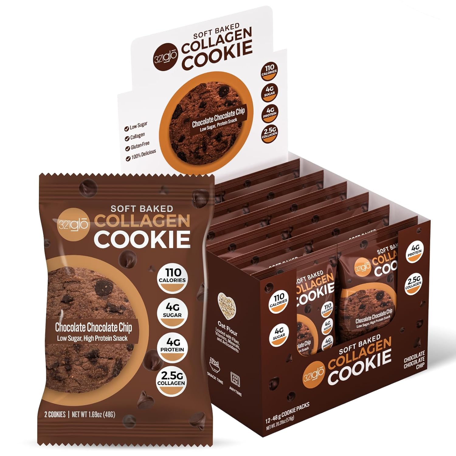 321glo – Galletas de colágeno  Galletas horneadas suaves, altas en proteínas, bajas en carbohidratos, bajas en azúcar, aperitivo keto para mujeres,