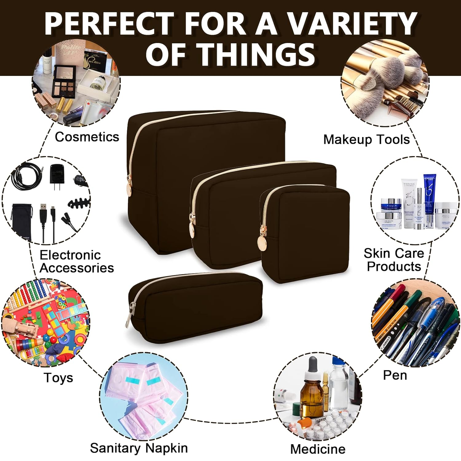 Bolsa de maquillaje pequeña impermeable para bolso, bolsa de almacenamiento de artículos de tocador de viaje de nailon, bonita bolsa de cosméticos