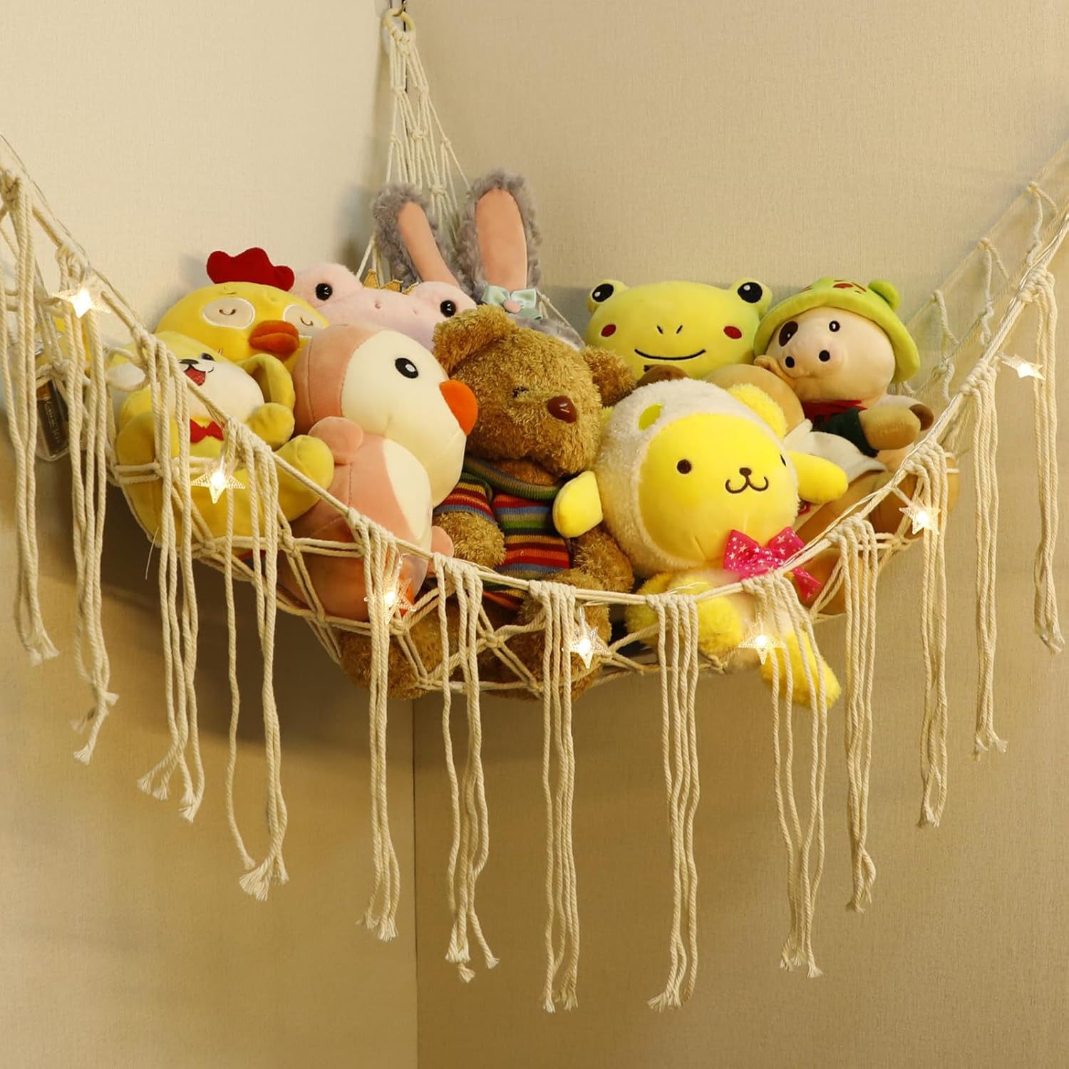 Red o hamaca grande para animales de peluche, hamaca de juguete de 55 pulgadas, soporte de red colgante de esquina para almacenamiento de animales,