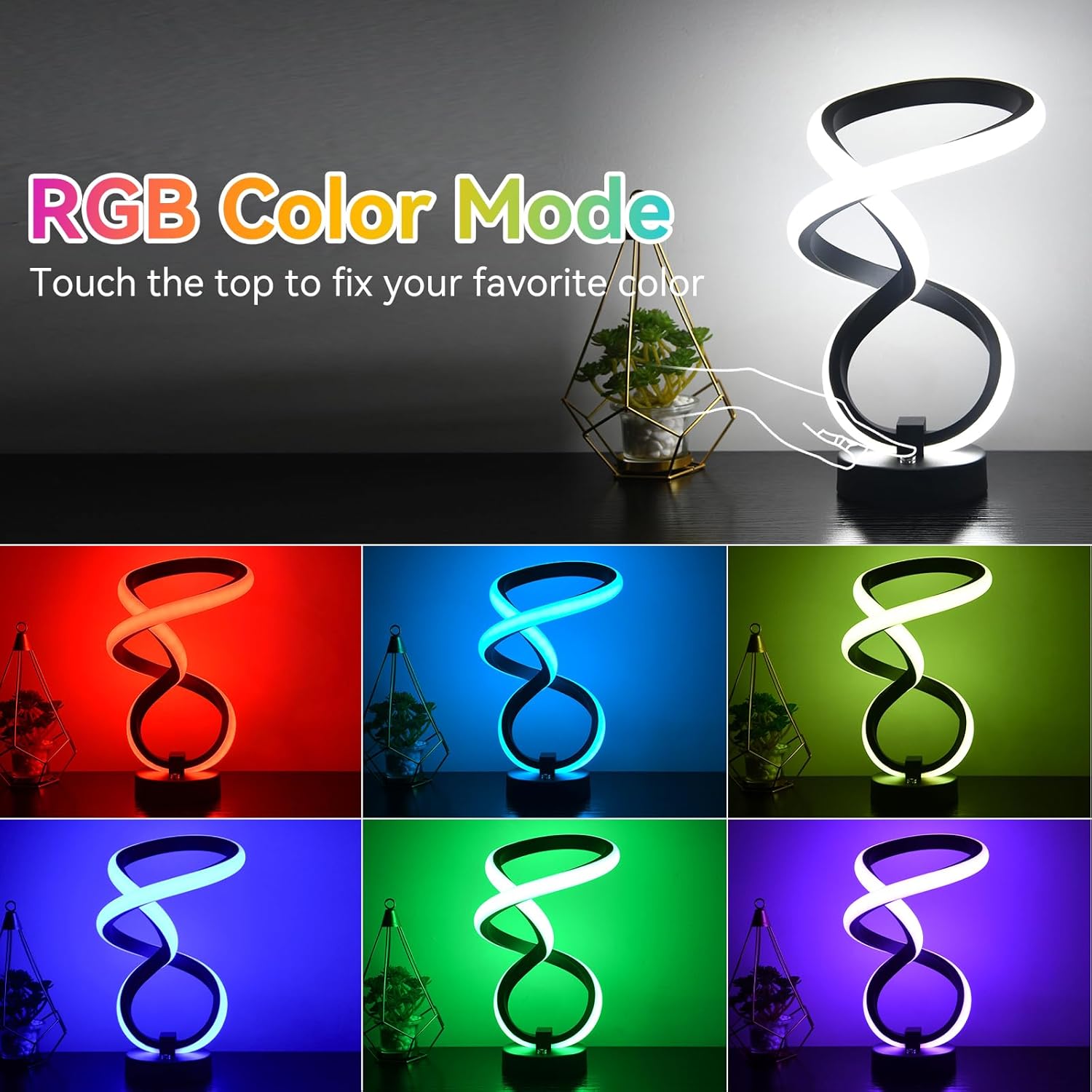 AVANLO Modern Table Lamp Christmas Gifts, RGB Touch Dimmable Bedside Lamp, LED Unique Spiral Lamp for Bedroom, Cool Desk Nightstand Lamps for Living