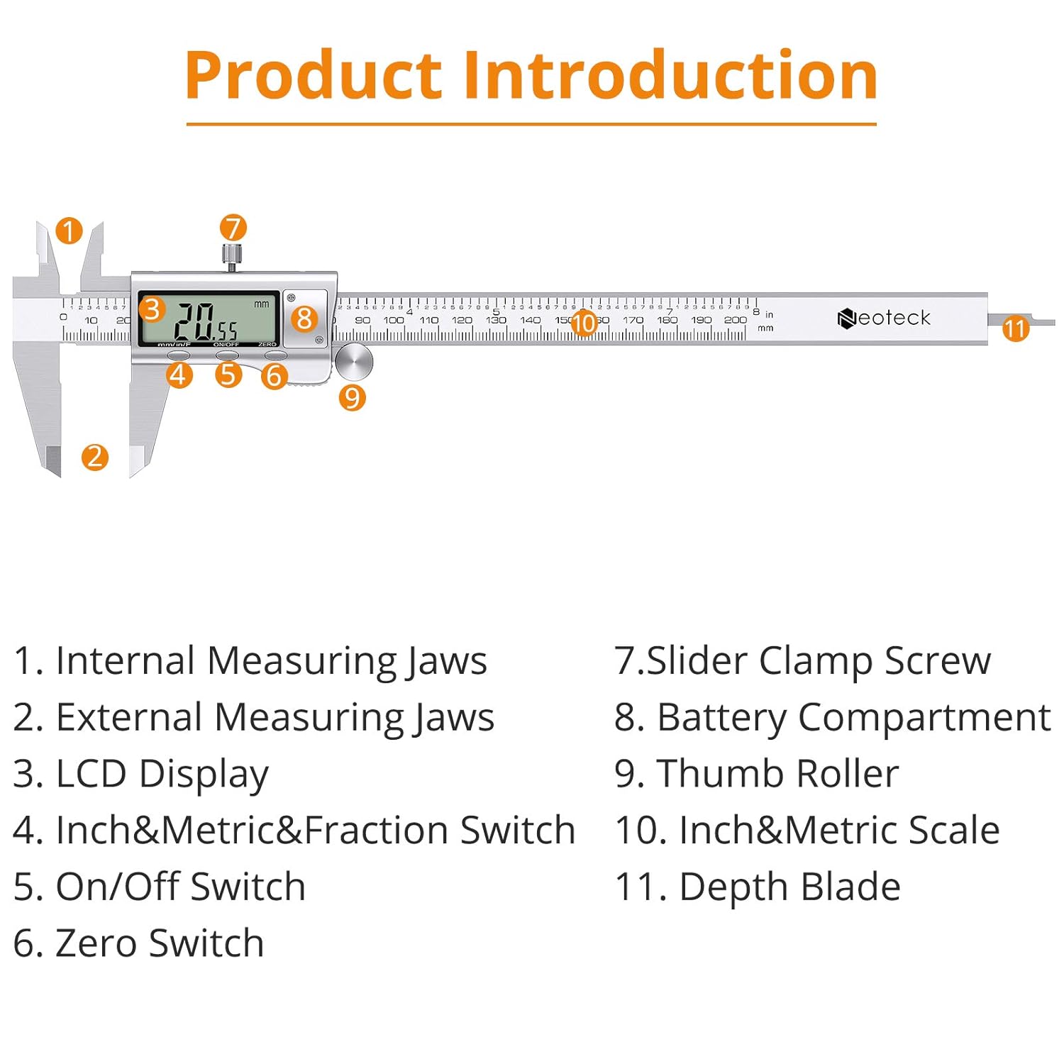 Neoteck Juego de calibrador digital de 8 pulgadas y calibrador de espesor, de acero inoxidable, herramienta de medición de pinza Vernier