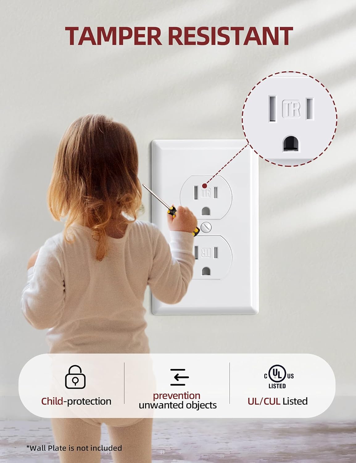 AIDA Toma de corriente dúplex, tomas TR, residencial, 3 cables, conexión a tierra, 15 amperios 125 V, certificación UL, blanco (paquete de 10)