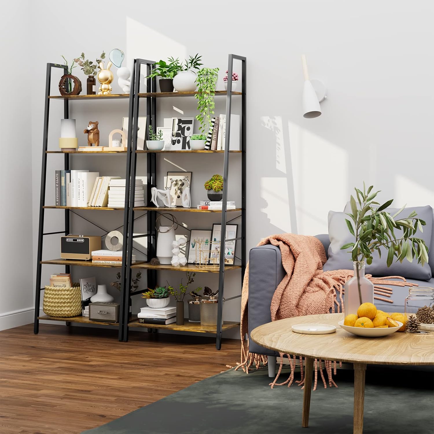 Gadroad Estantería de escalera, estantería industrial de 5 niveles, estante de escalera independiente, estantes organizadores para plantas y flores,