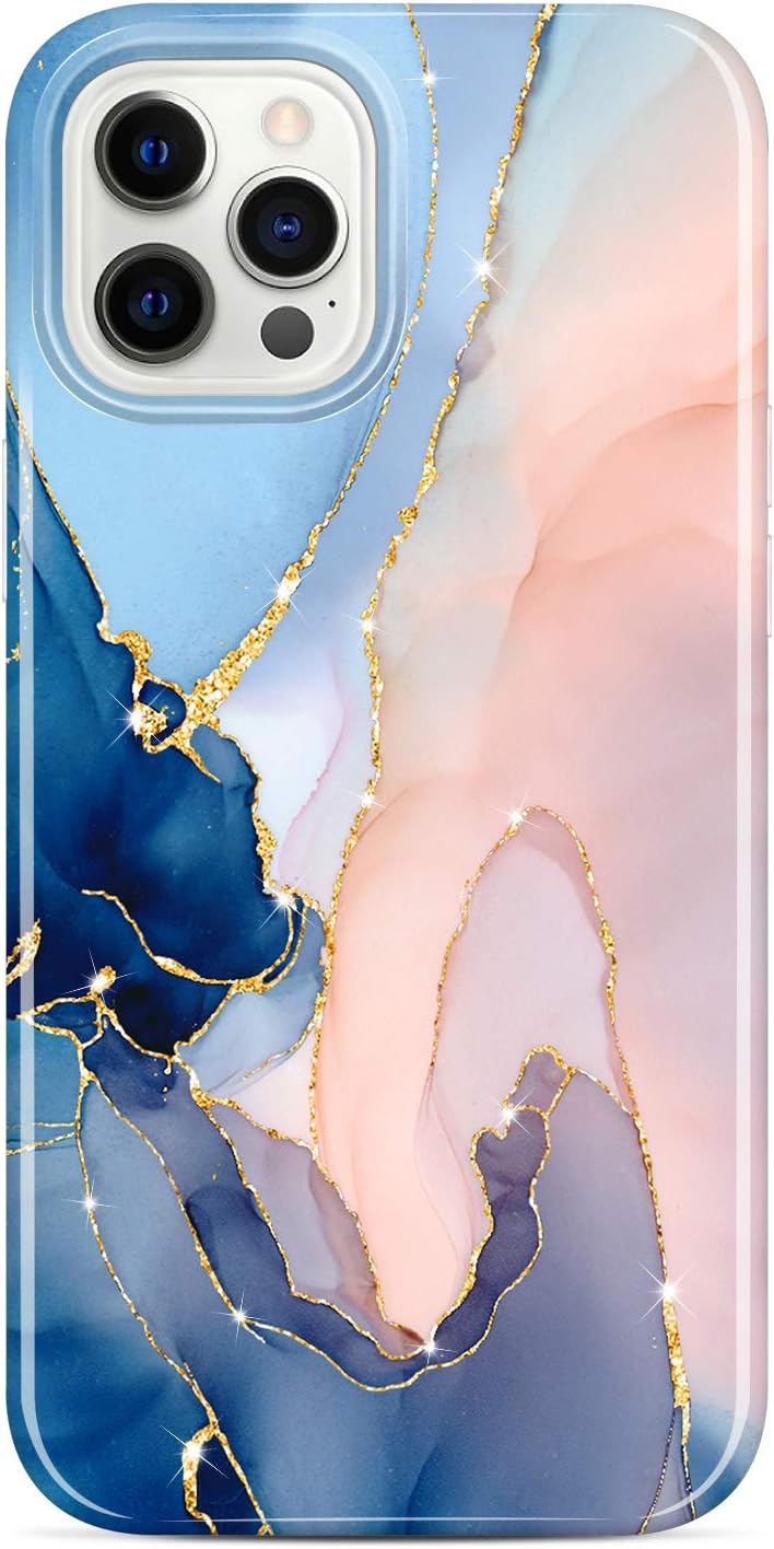 JAHOLAN – Carcasa para iPhone 12 y iPhone 12 Pro, diseño de mármol transparente, carcasa de silicona de goma suave, carcasa de 6,1 pulgadas
