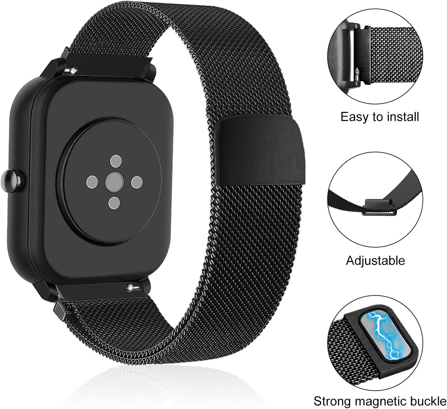Lzwldan Correa de reloj de metal milanés de 0.787 in compatible con Amazfit GTSGTS2GTS 2eGTS 2 MiniGTS 3GTS 4GTS 4 Mini, correa de reloj de acero