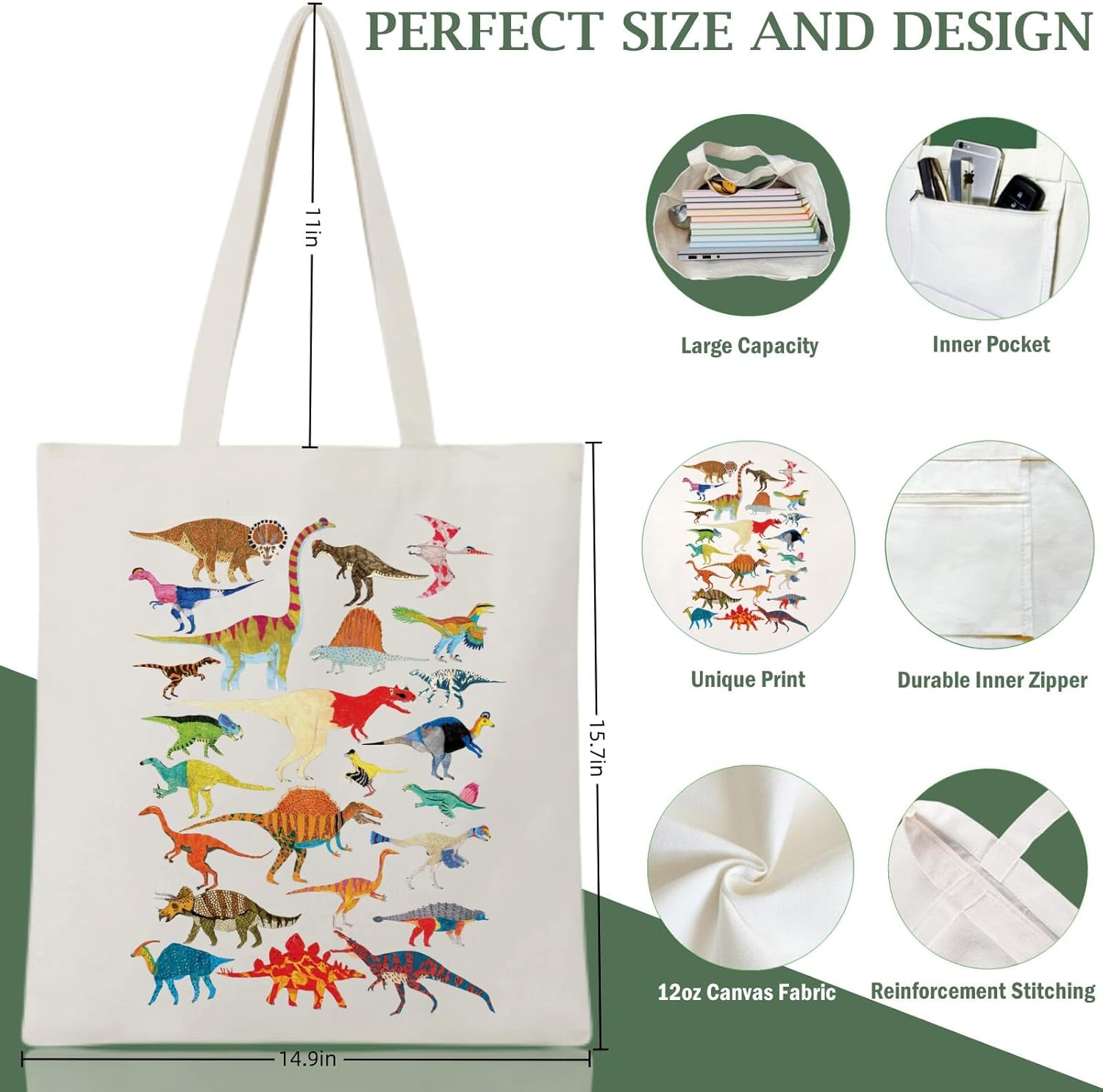 Bolsa de lona estética para mujer con bolsillo interior, bolsa de hombro para libros, bolsas reutilizables para compras