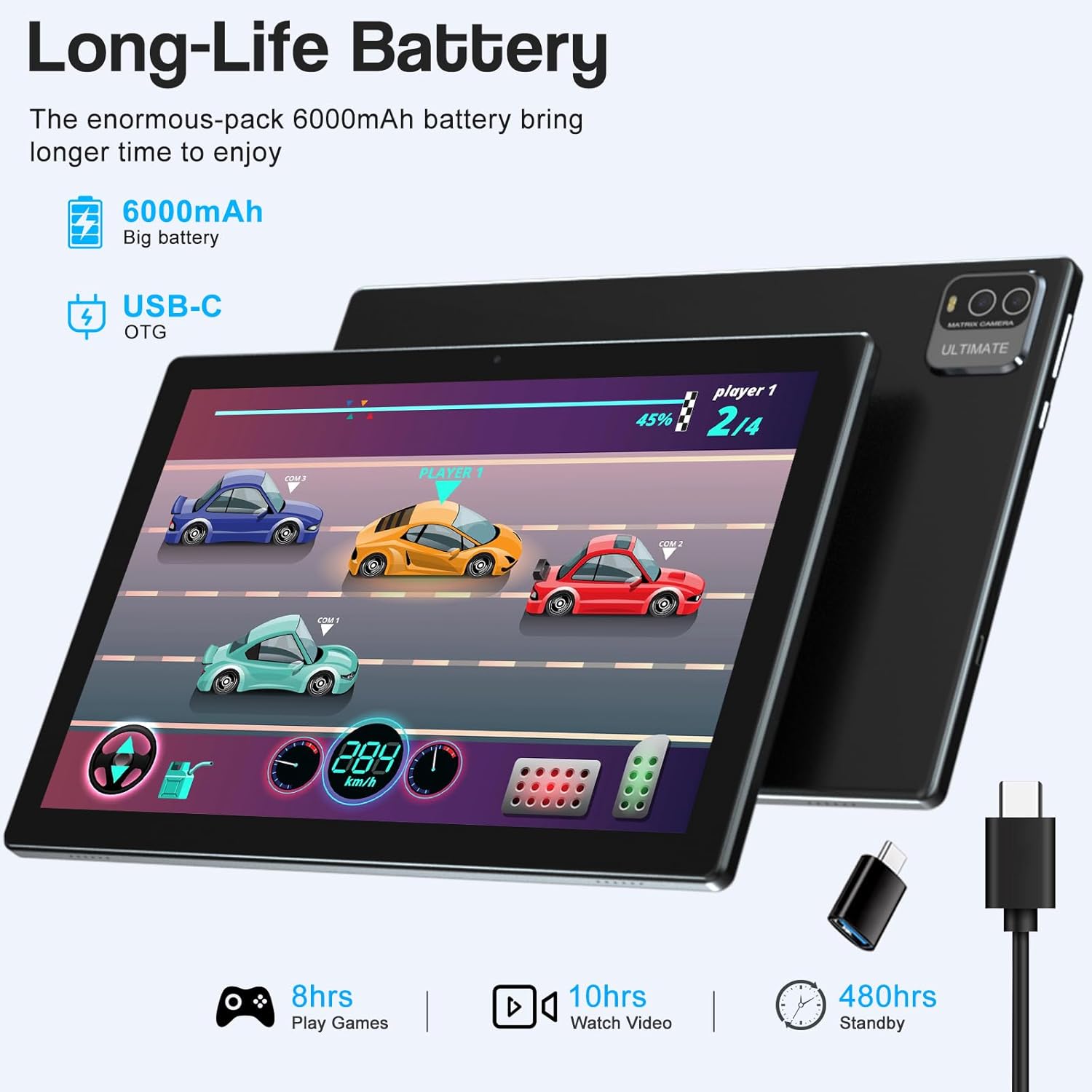 COOPERS Tablet 2 en 1 de 10 pulgadas, Android 13 Tablet con teclado, 8 GB de RAM 128 GB ROM, WiFi 2.4G5G, tableta de computadora con funda, ratón,