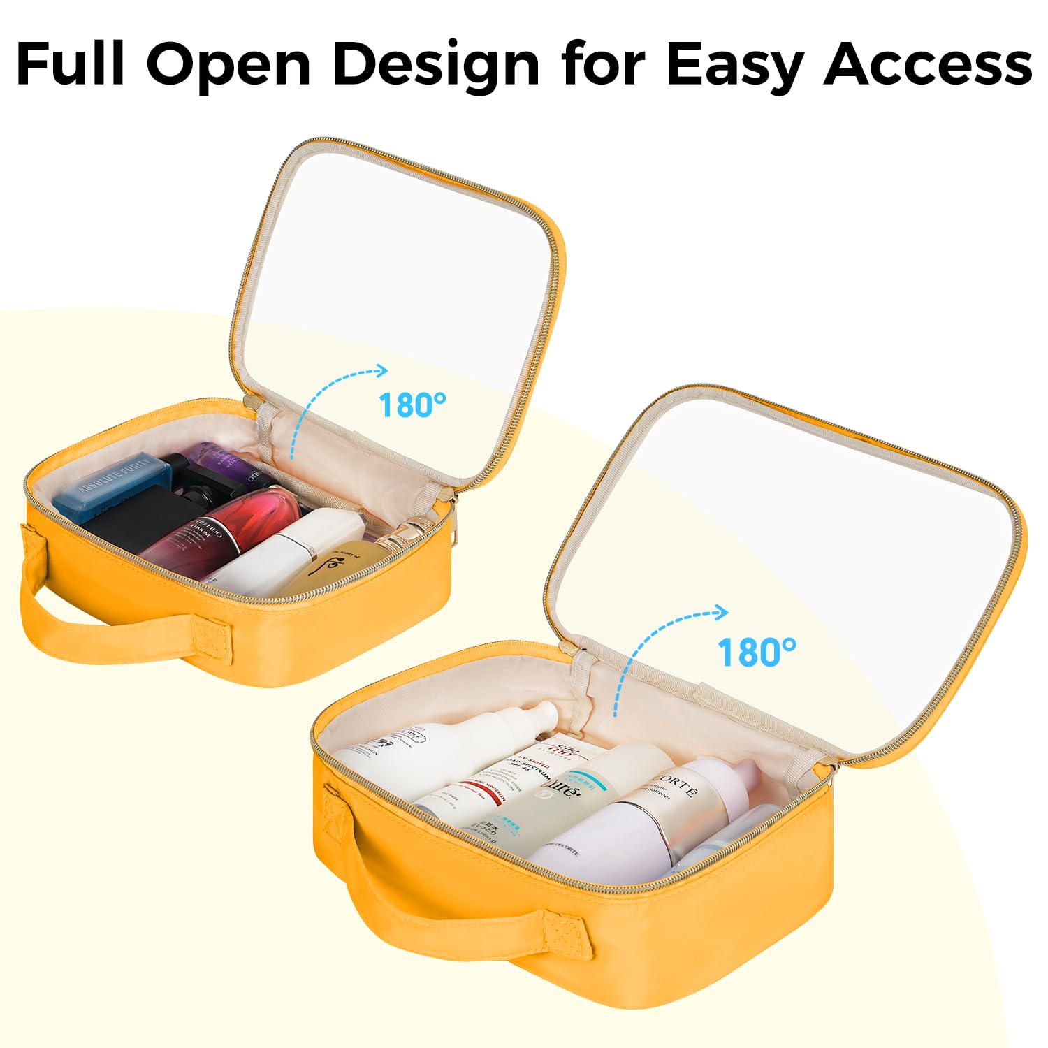 WANDF Neceser aprobado por la TSA de gran apertura, paquete de 2 bolsas de maquillaje transparentes con asa, accesorios de viaje, tamaño de cuarto