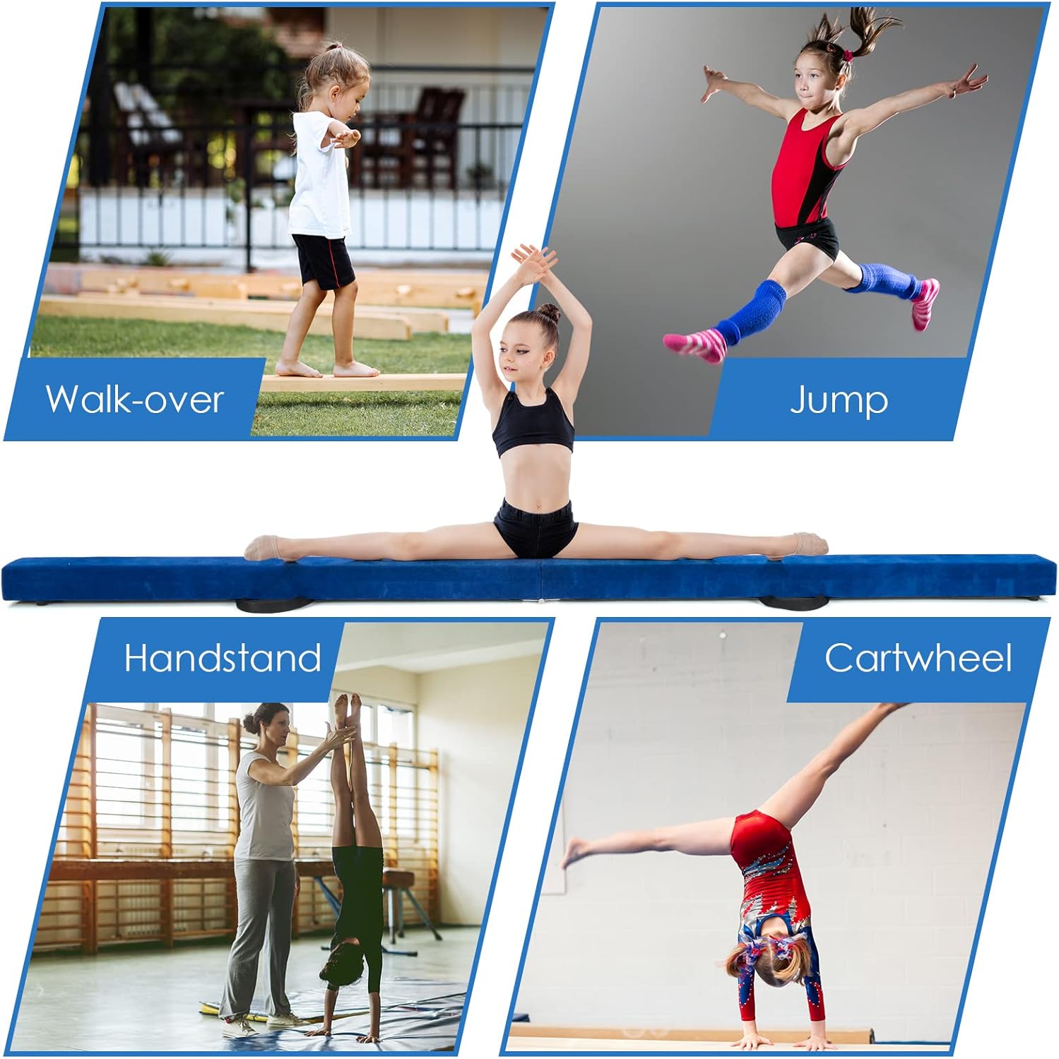 Giantex Haz de equilibrio de 7 pies, haz de gimnasia plegable con asas de transporte, base de goma antideslizante para niños, haz de gimnasia de