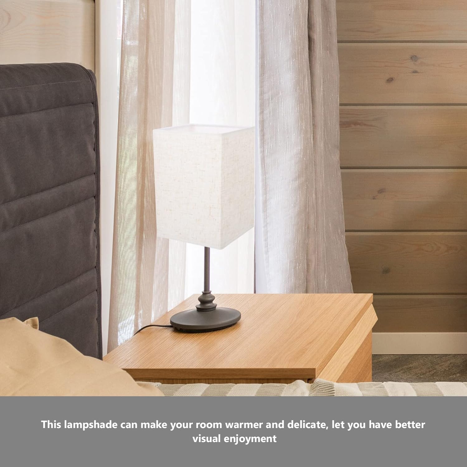 Baluue Pantalla rectangular de lino, pantalla de tela, pantallas de lámpara de araña con clip, cubierta de luz de repuesto para lámpara de mesa,
