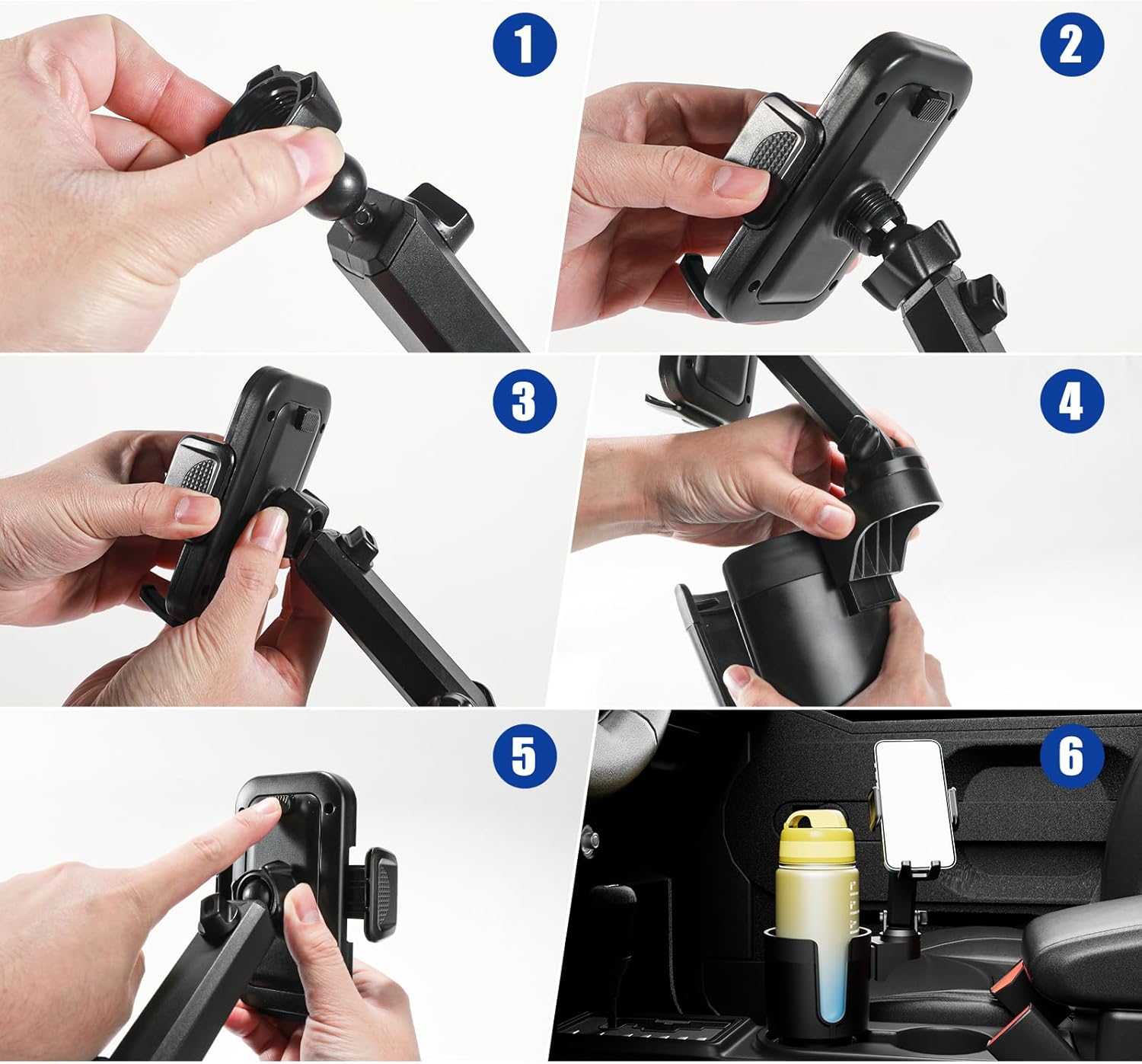 Soporte de teléfono para automóvil, expansor de portavasos 2 en 1 para automóvil con rotación de 360 soporte de teléfono celular de brazo largo para