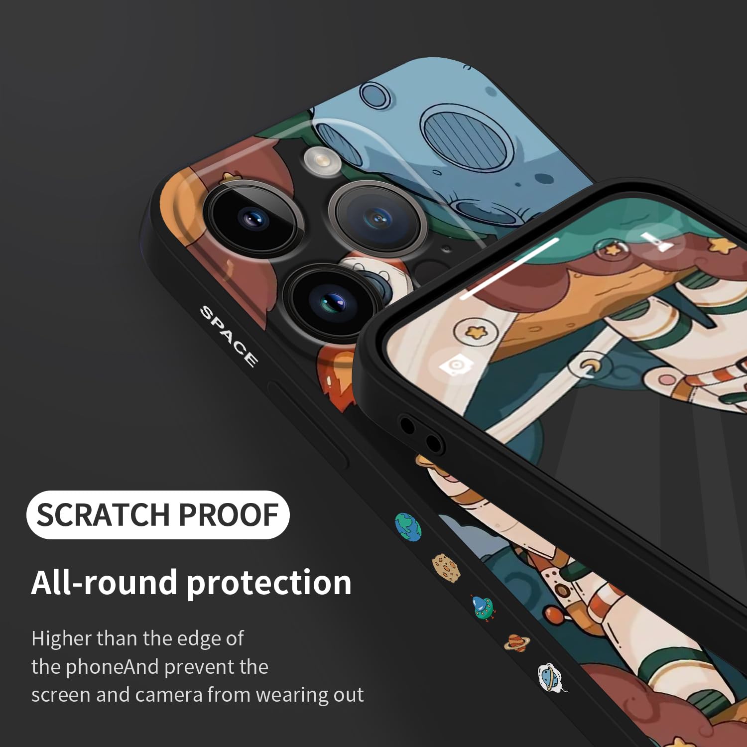 LEECG Funda para iPhone 15 Pro, para iPhone 15 Pro, diseño de patrón creativo lateral de astronauta, silicona líquida a prueba de golpes, suave para