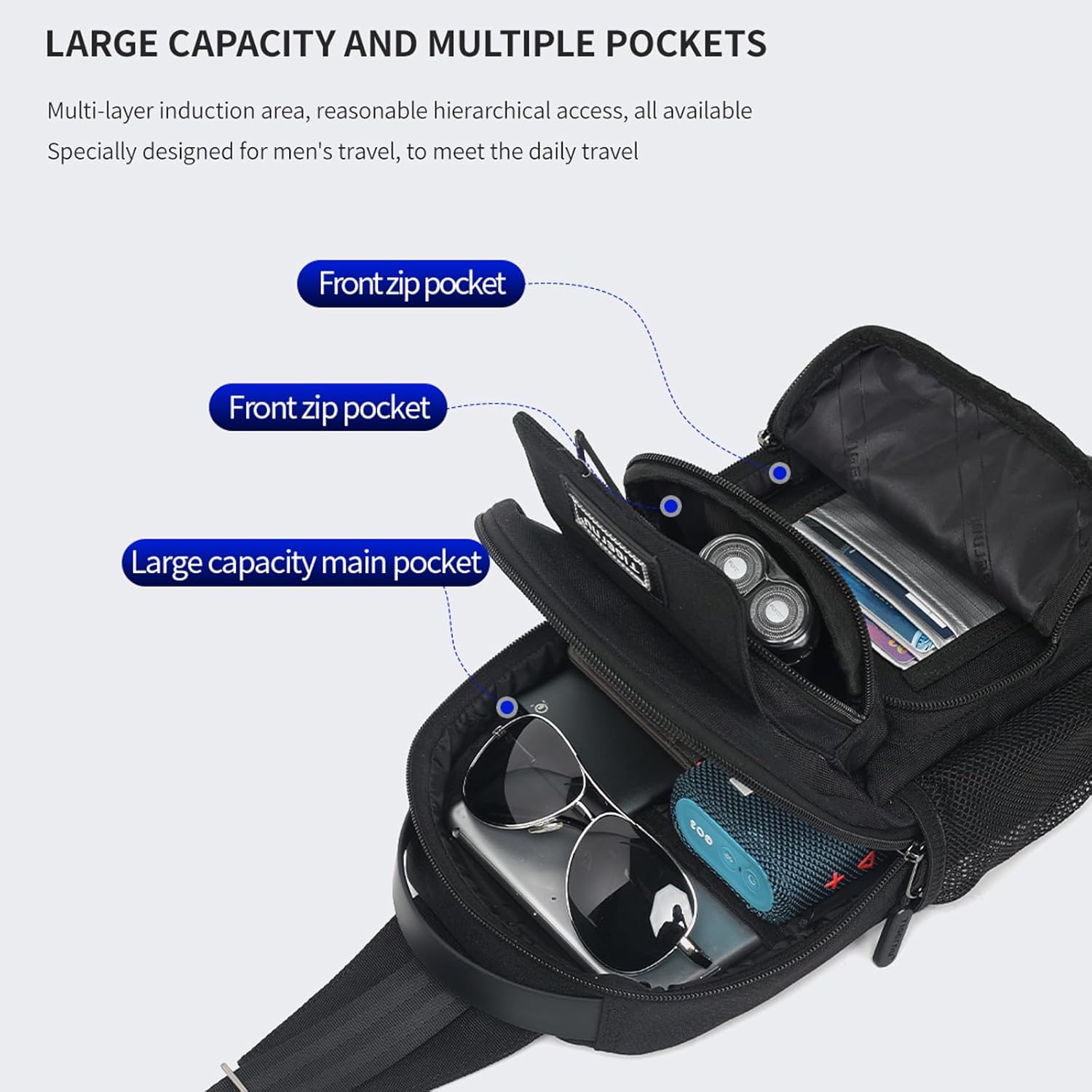 TIGERNU Bolso bandolera para hombre, mochila cruzada pequeña, bolso bandolera de hombro casual, para viajes, senderismo, bolsa de pecho para acampar