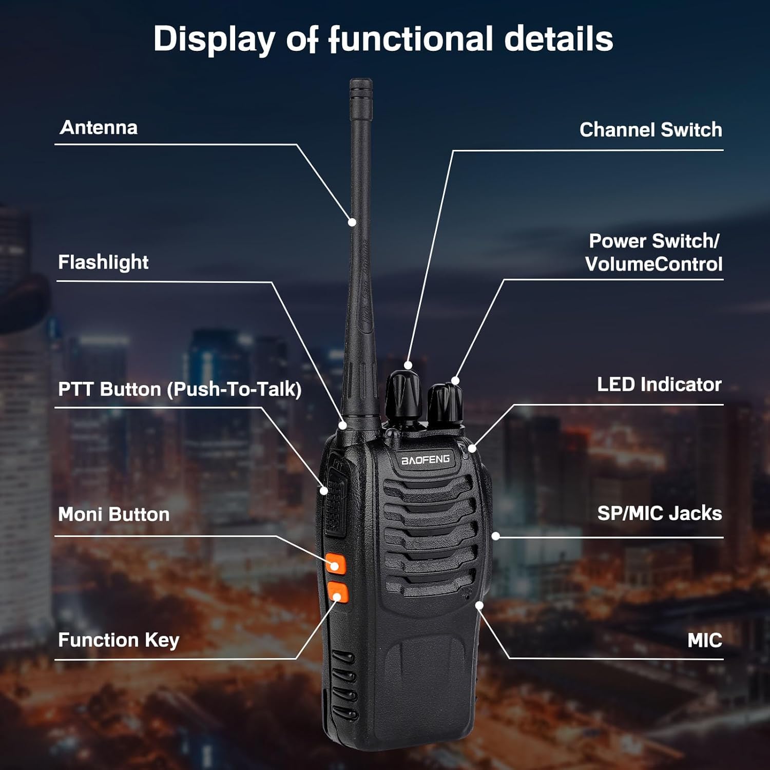 Baofeng Walkie Talkies 888S recargable de largo alcance con auriculares para adultos, radio profesional de 16 canales, radios bidireccionales de