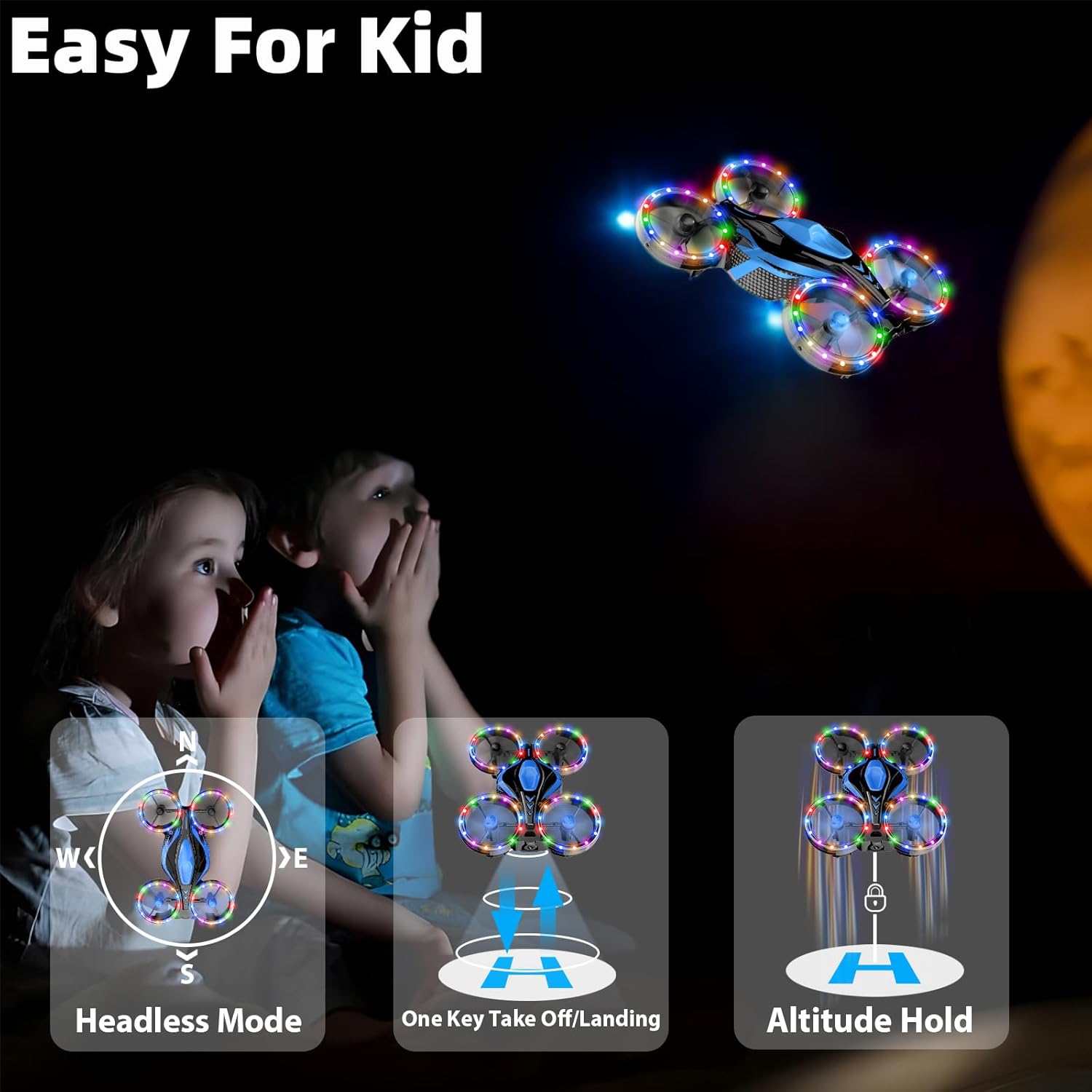 Drones para niños – Juguetes para niños y niñas, regalos perfectos de Navidad y cumpleaños, modo dual para tierra y mosca, luces LED flash con 12
