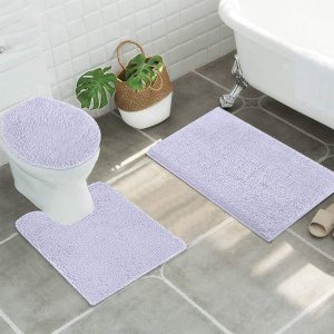 Luxury Home Collection – Juego de 3 alfombras de baño de felpilla súper suaves y antideslizantes, tapete de contorno y tapa de inodoro (blanco) Luxury Home Collection – Juego de 3 alfombras de baño de felpilla súper suaves y antideslizantes, tapete de contorno y tapa de inodoro (blanco)