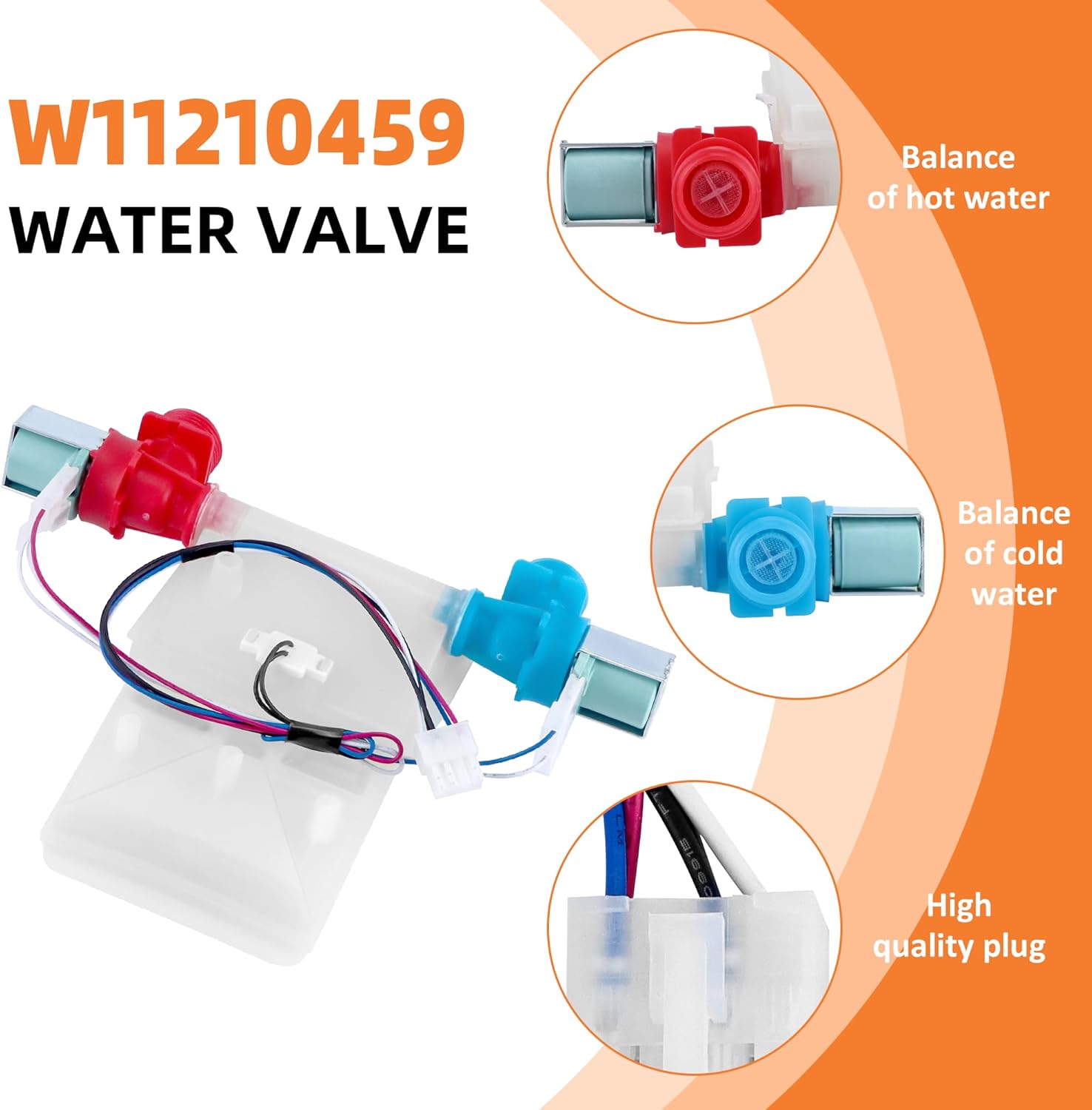MIFLUS W11210459 W10869799 Válvula de entrada de agua de lavadora se adapta a la piscina de hidromasaje May-tag Ken-more Ama-na, W11210459 Válvula
