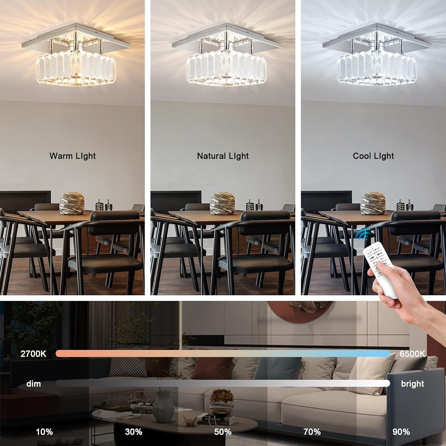 CLAIRDAI Lámparas de techo de cristal de montaje semiempotrado, modernas, regulables, lámparas de techo para pasillo, dormitorio, entrada, vestíbulo