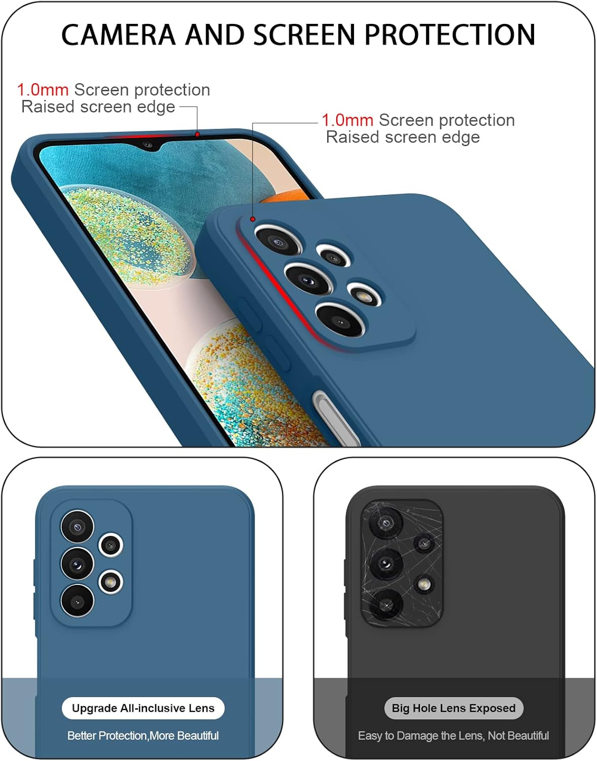 AK Samsung Galaxy A23 4G 5G, funda protectora delgada de silicona líquida (azul marino)