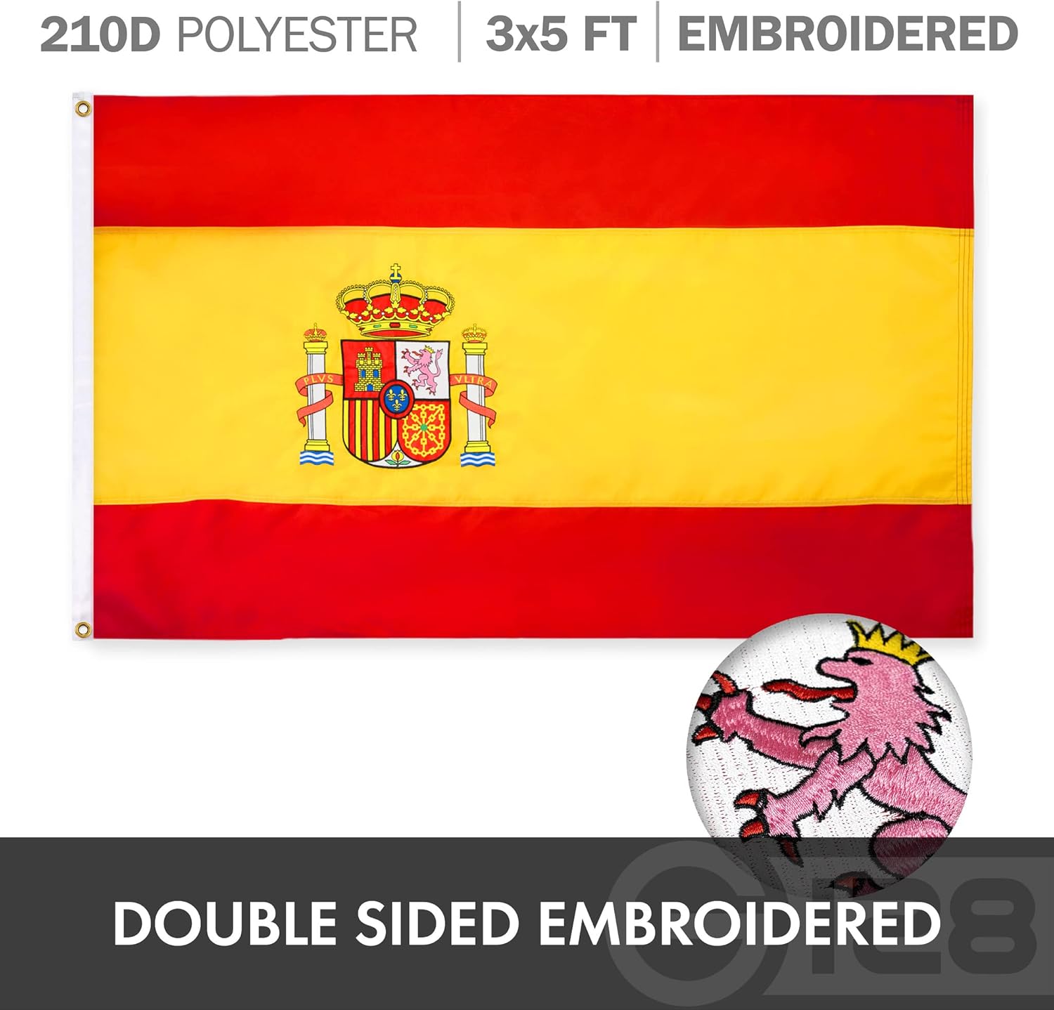 G128 Paquete combinado bandera estadounidense de Estados Unidos de 3 x 5 pies bordada con estrellas y bandera de España (española) de 3 x 5 pies de