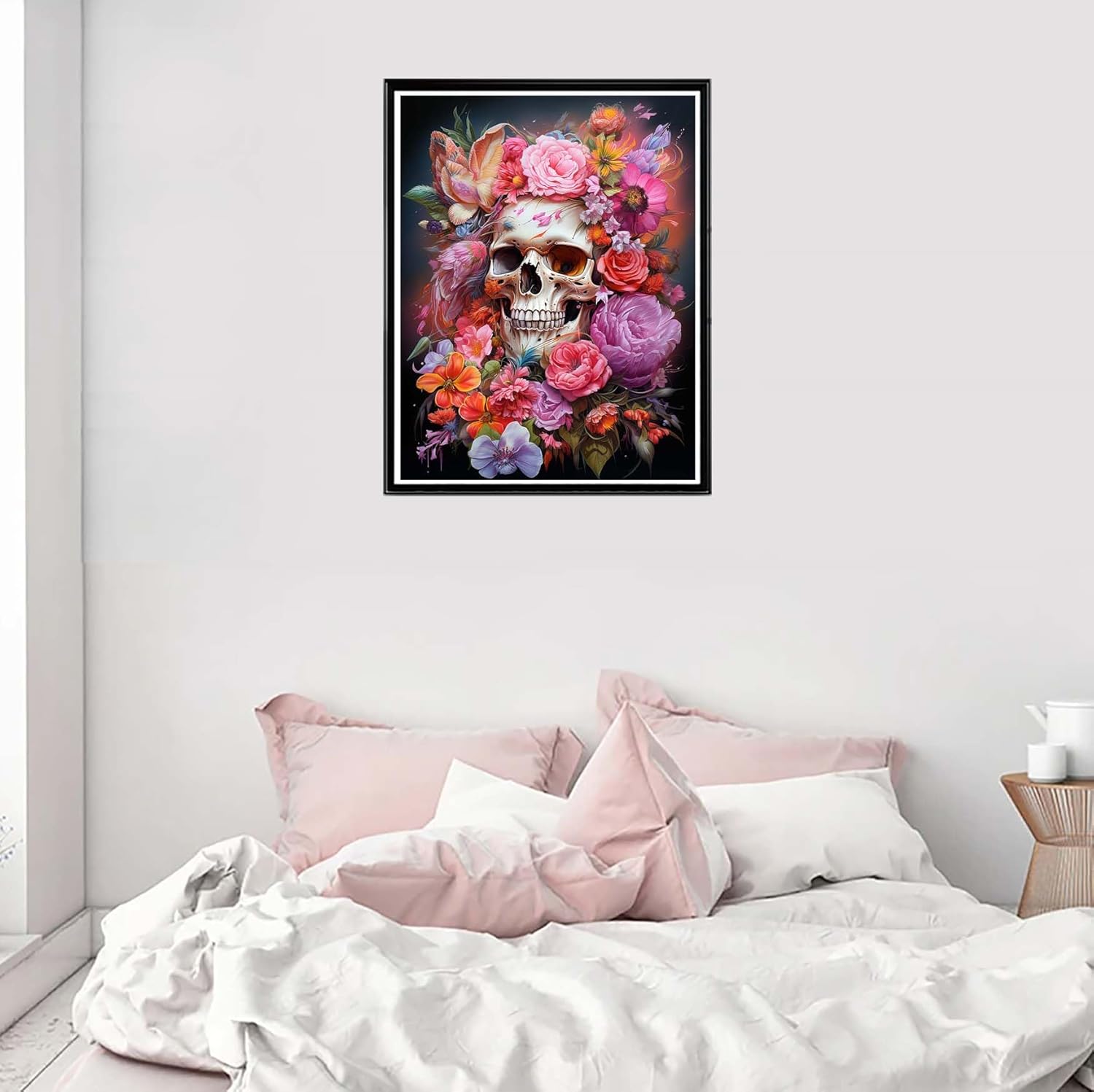 Cuneai Kit de pintura de diamante 5D para bricolaje, esqueleto, pintura redonda por números, manualidades de flores, bordado de cristal para