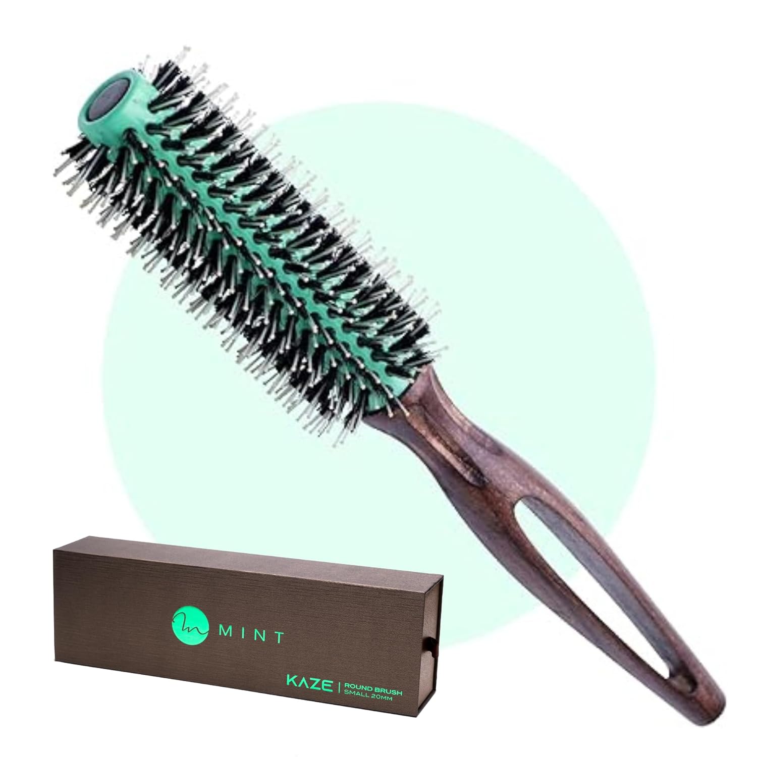 MINT Cepillo redondo ecológico de cerdas de jabalí para secado con soplado  Cepillo duradero para todo tipo de cabello  Cepillo redondo de cerámica