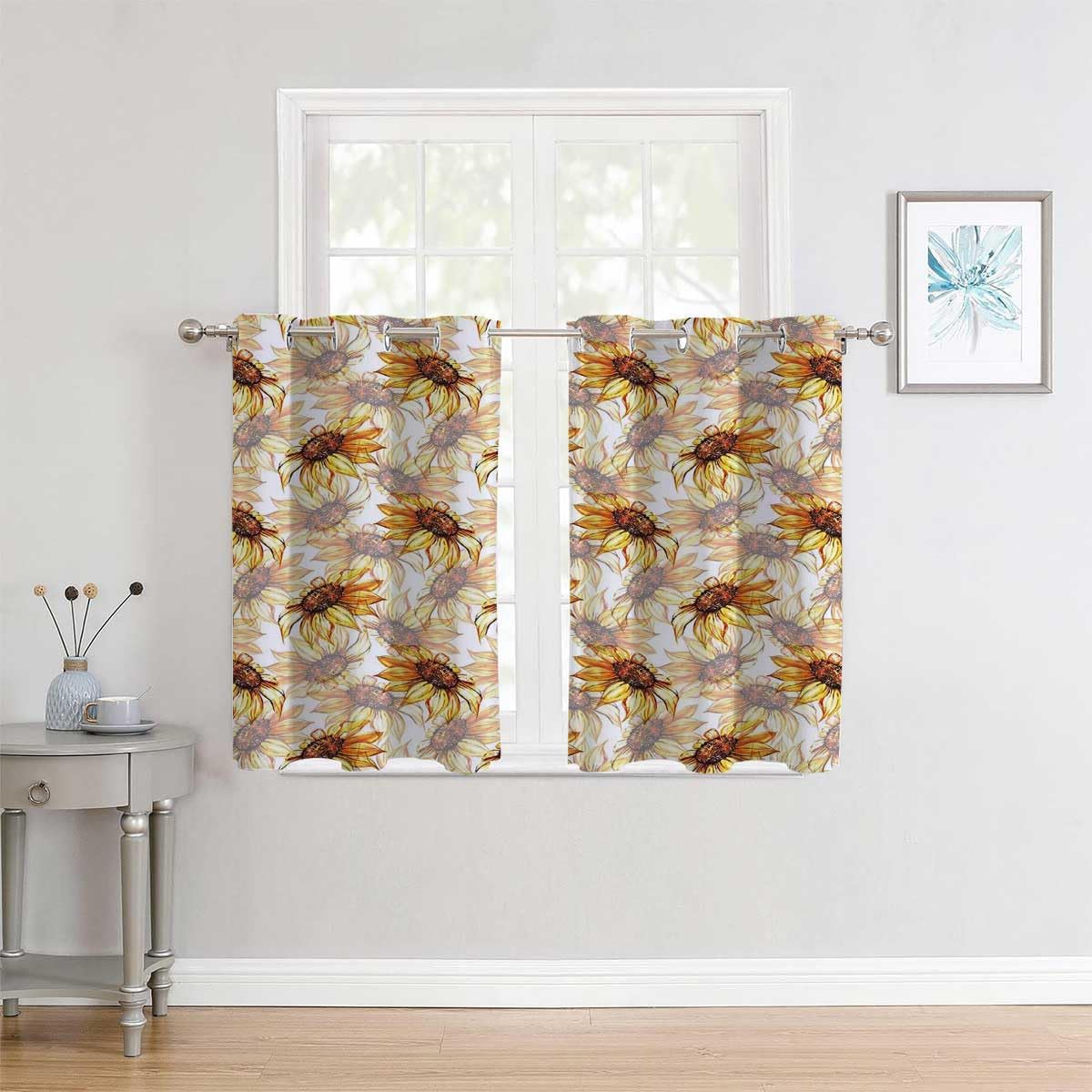 YANFENQI Cortinas para Habitacion Yellow Flower Thermal Door Curtain Darkout Curtains for Bedroom 55Inch Width by 45Inch Length,2 Panels