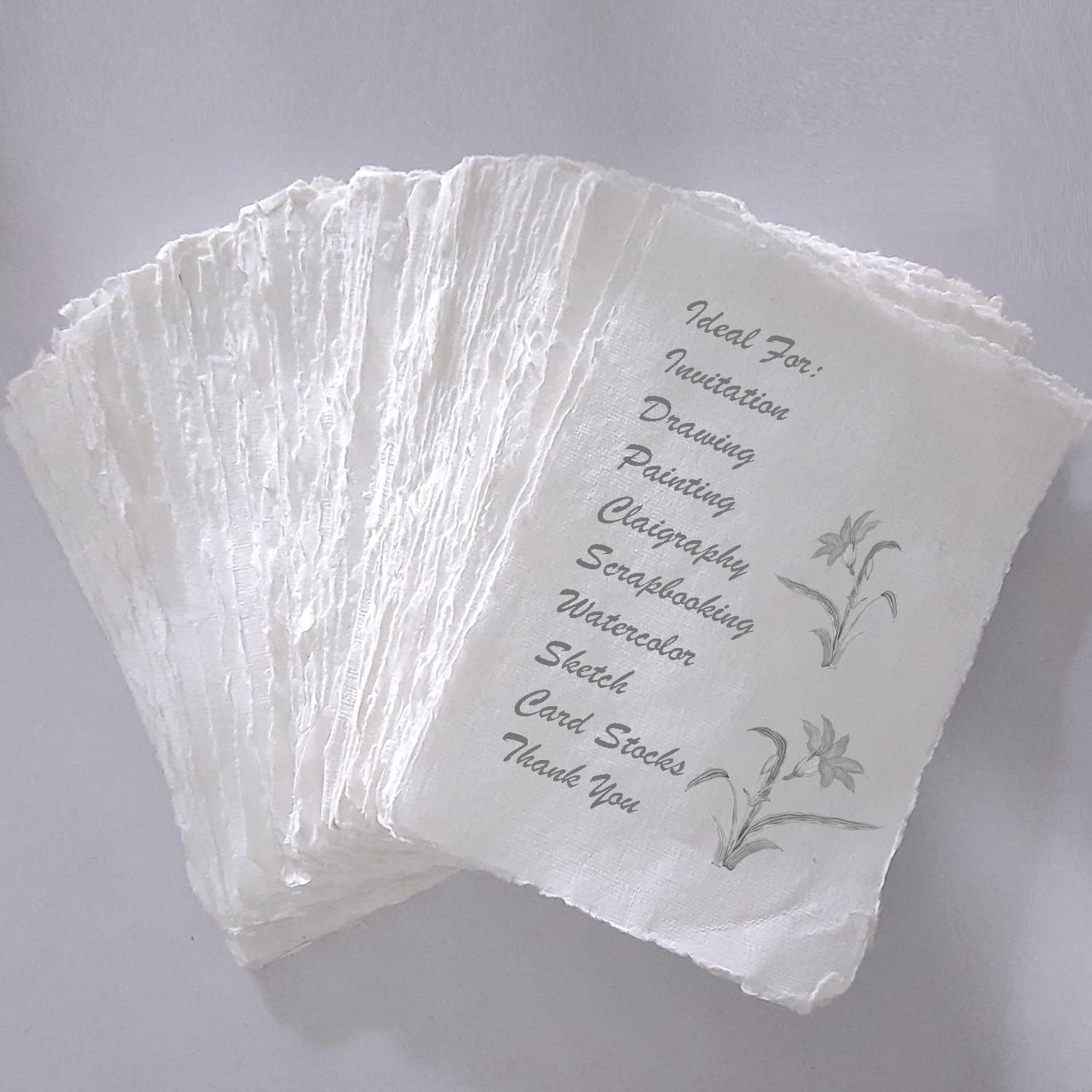 E-Tailor Hojas sueltas de papel de algodón hechas a mano con borde de cubierta de 130 GSM, color blanco marfil (paquete de 1-5×7-50-hojas)