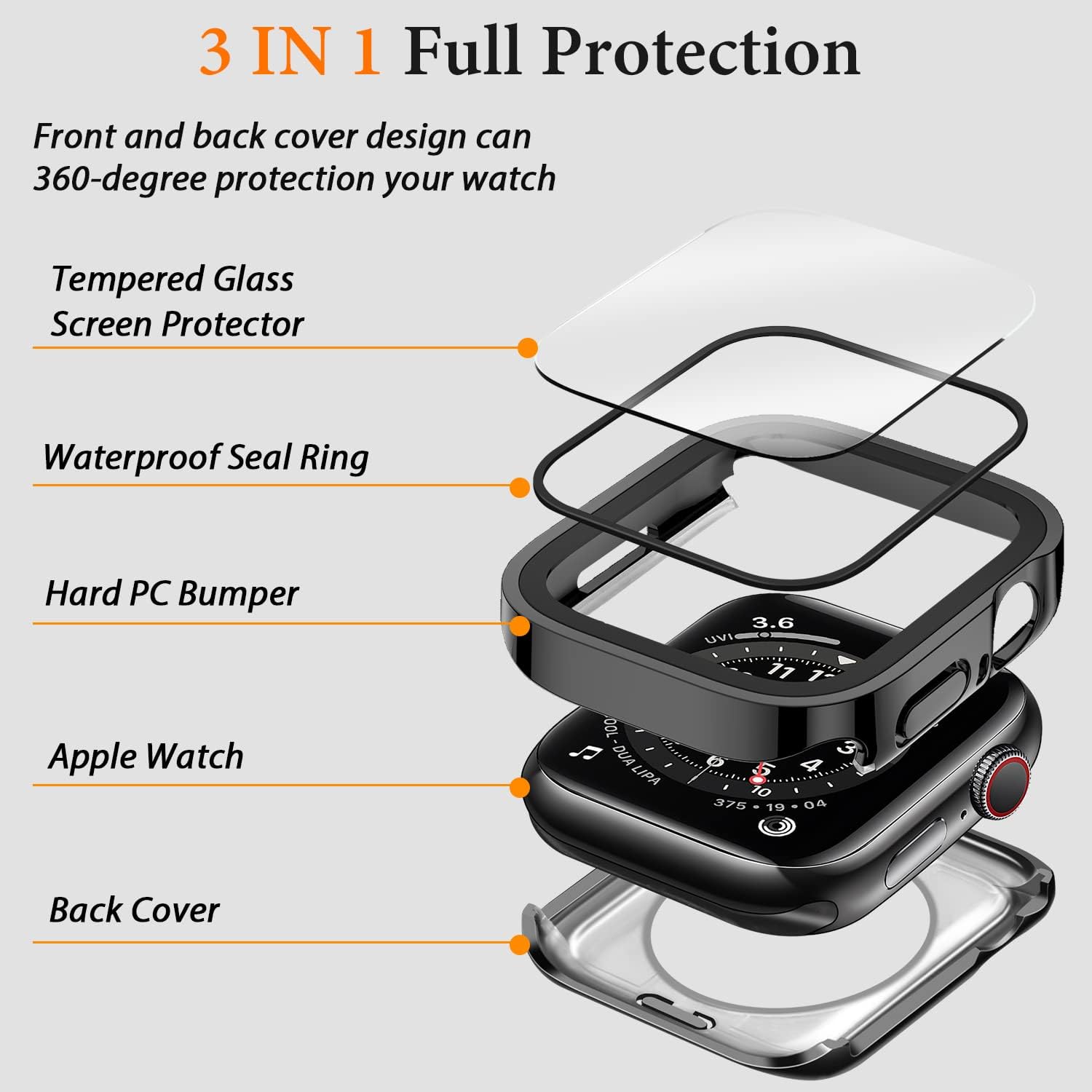 Amizee Funda 2 en 1 compatible con Apple Watch Series 9, Series 8, Series 7 de 1.772 pulgadas, con protector de pantalla integrado, borde recto de