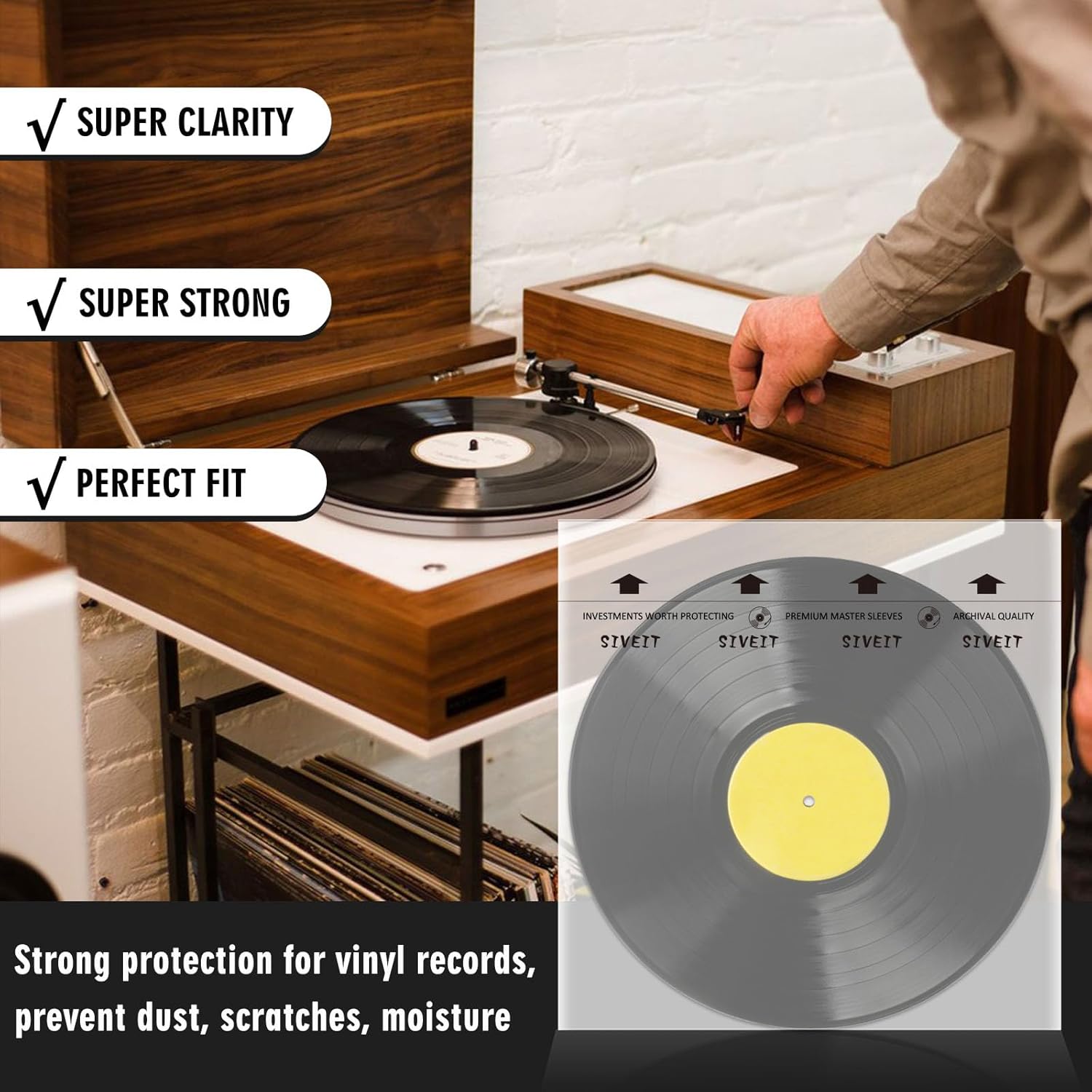 Sivet – Fundas interiores de vinilo de 50 LP para máxima protección y preservación con propiedades antiestáticas y diseño de ángulo cuadrado, ideal