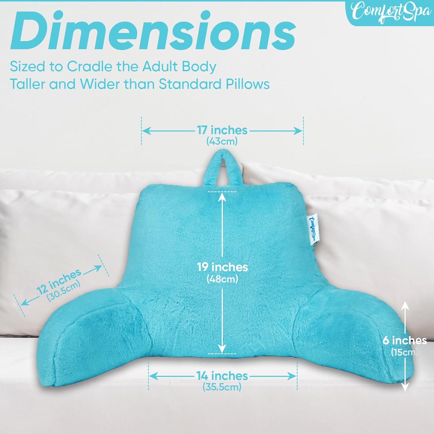 ComfortSpa Almohadas de lectura para sentarse en la cama para adultos, almohada de espalda para sentarse en la cama, brazos, bolsillos y funda