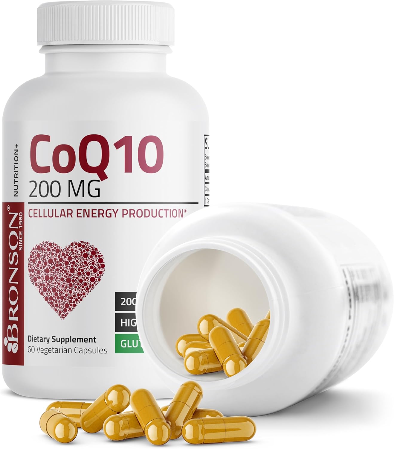 Bronson CoQ10 200 MG Producción de Energía Celular de Alta Potencia, 60 Cápsulas Vegetarianas